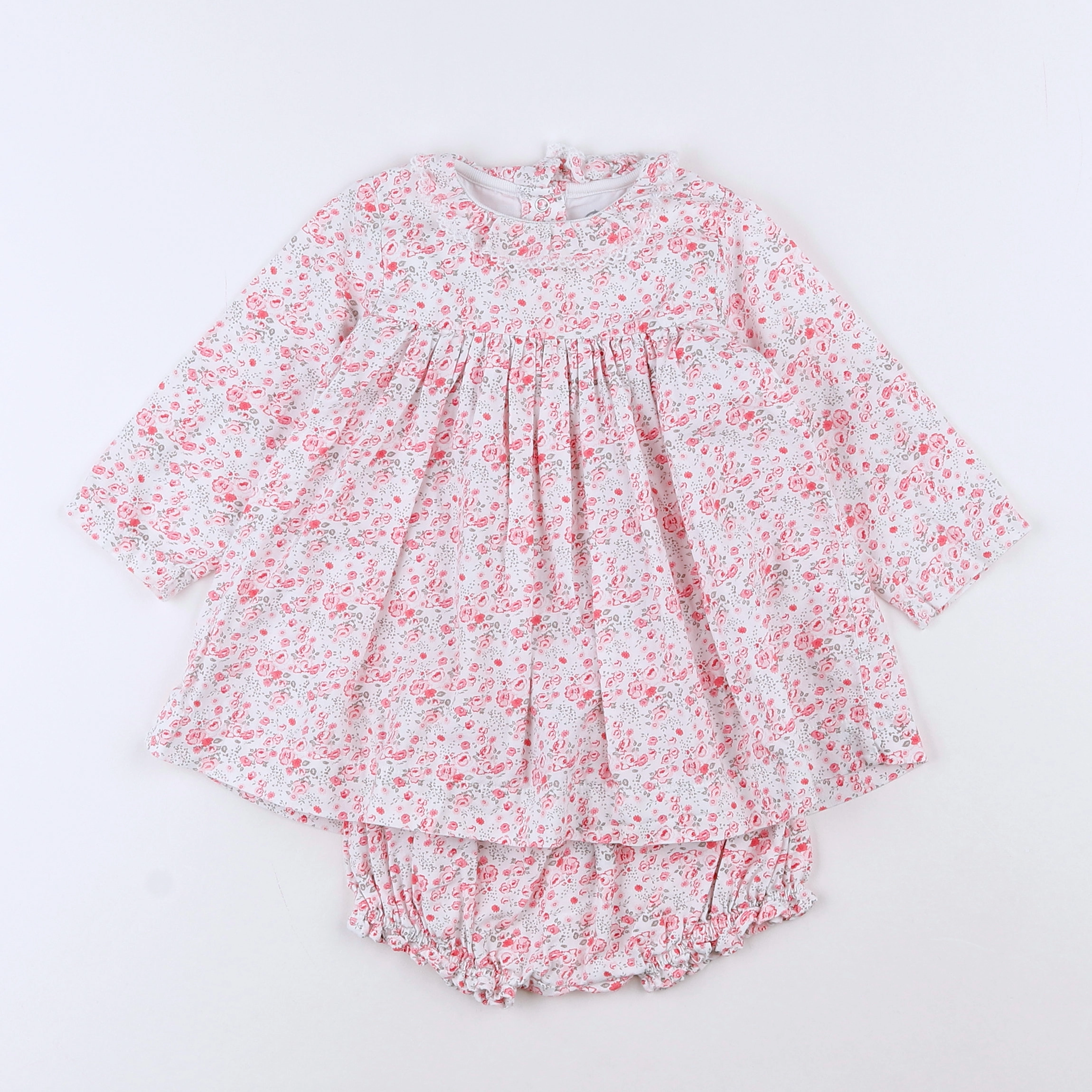 Petit Bateau - robe blanc, rose - 12 mois