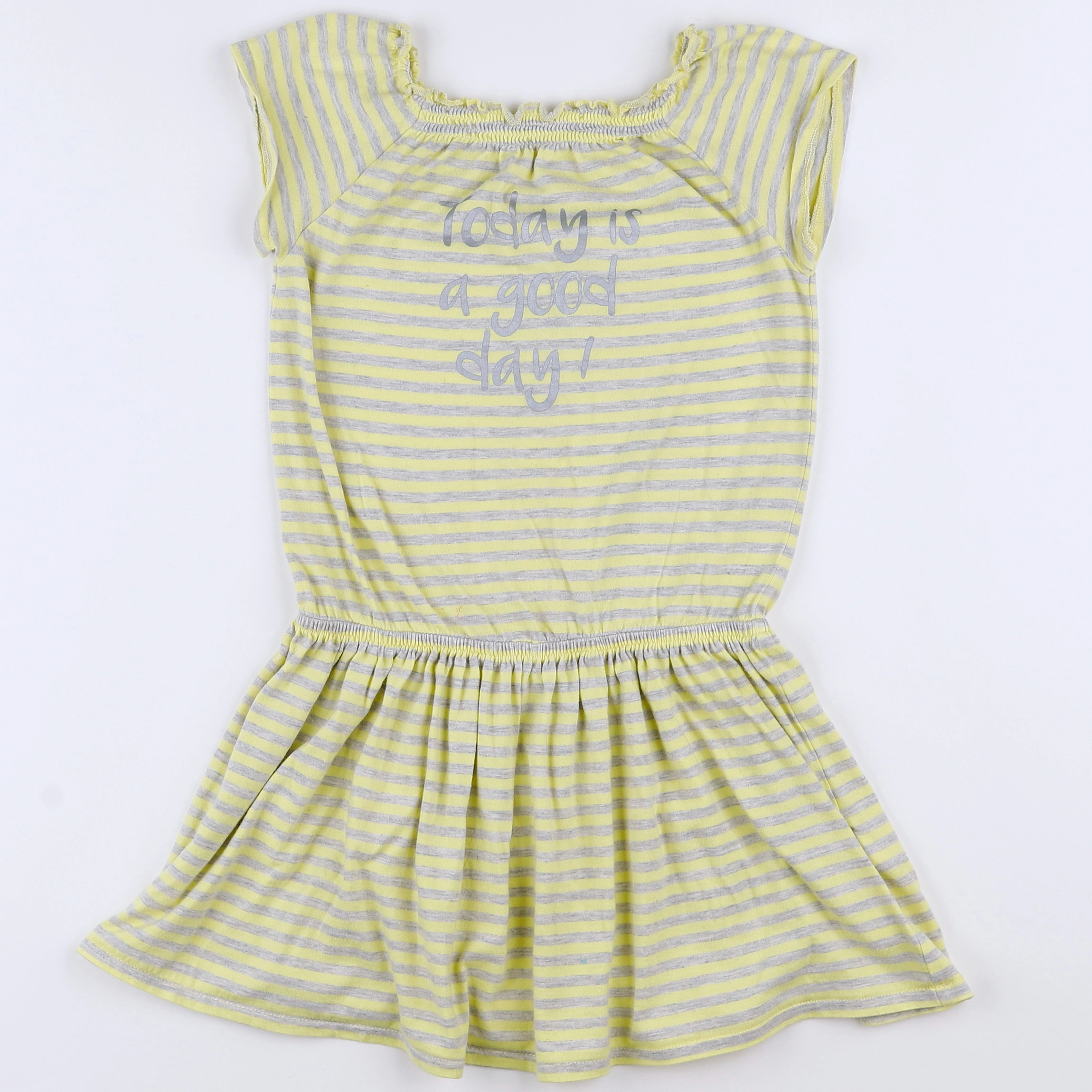 Vertbaudet - robe jaune, gris - 8 ans