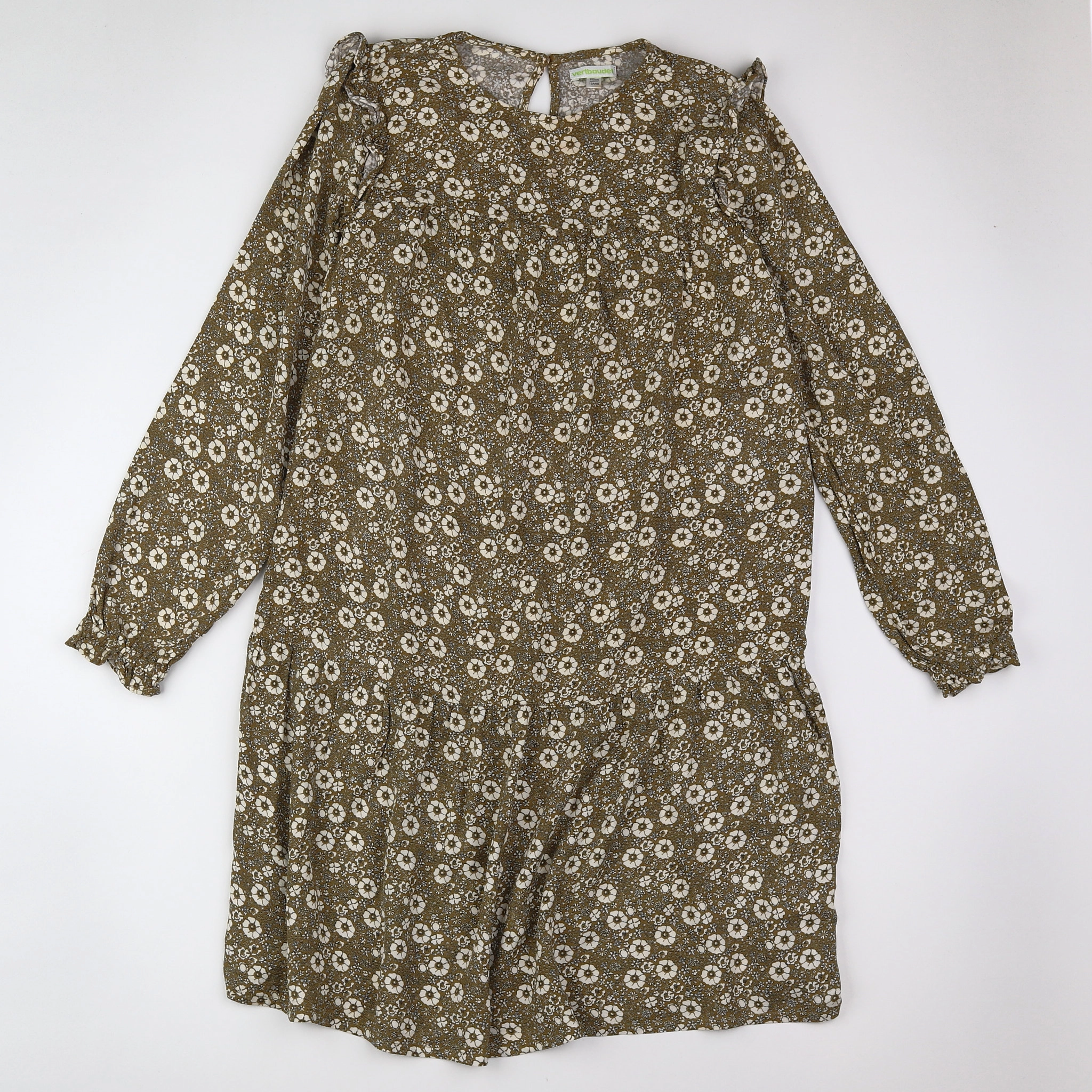 Vertbaudet - robe vert, beige - 12 ans