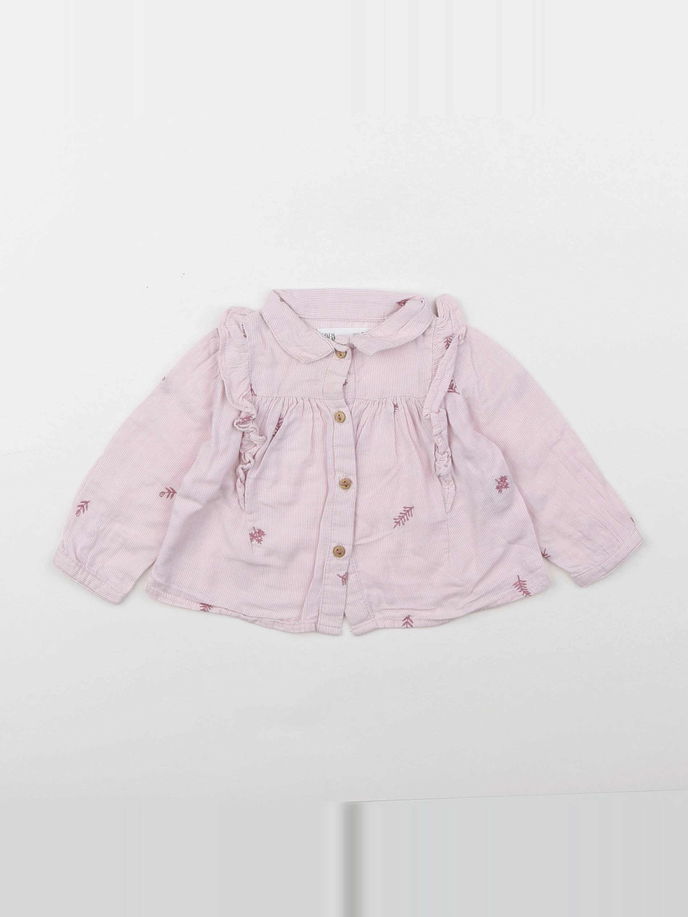 Zara - blouse blanc, rose - 3/6 mois