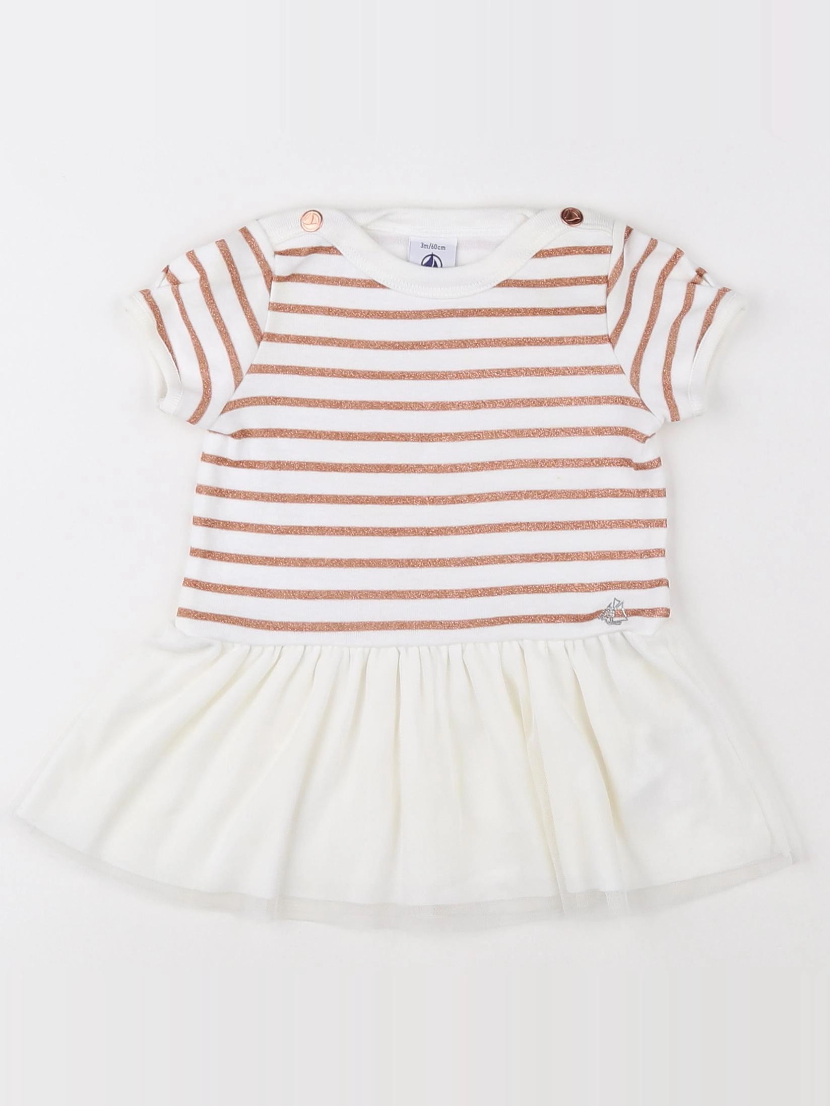 Petit Bateau - robe beige, rose - 3 mois