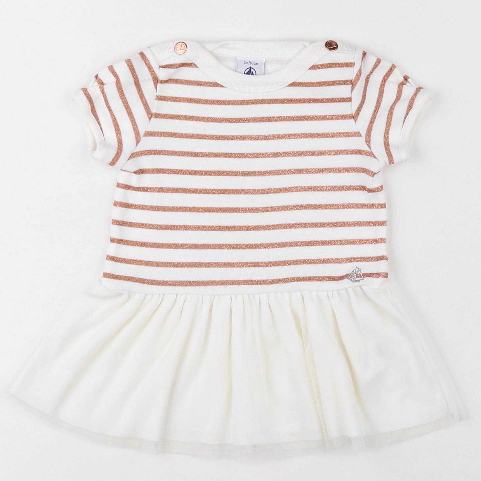 Petit Bateau - robe beige, rose - 3 mois