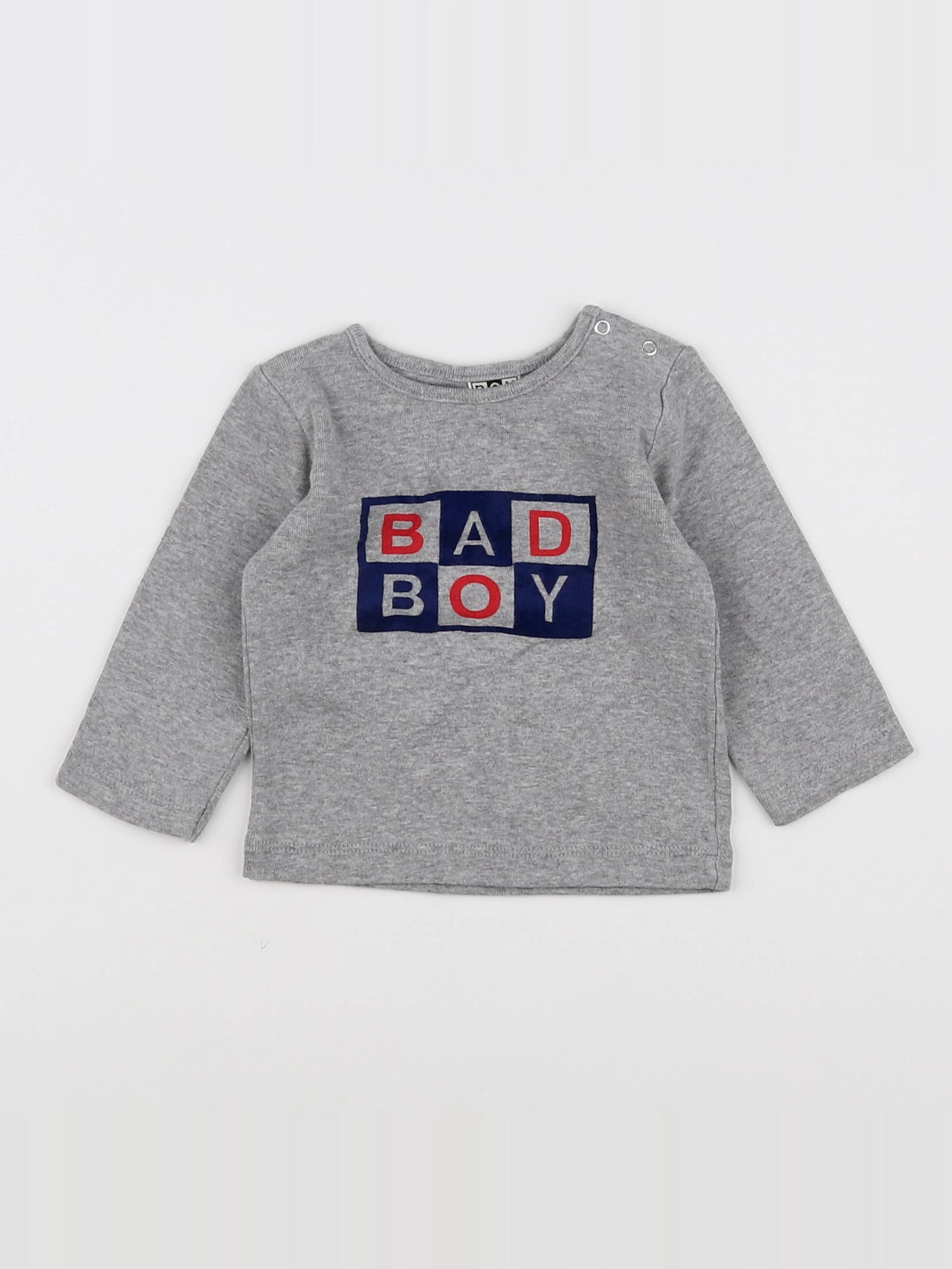 Bonton - tee-shirt gris, bleu - 6 mois