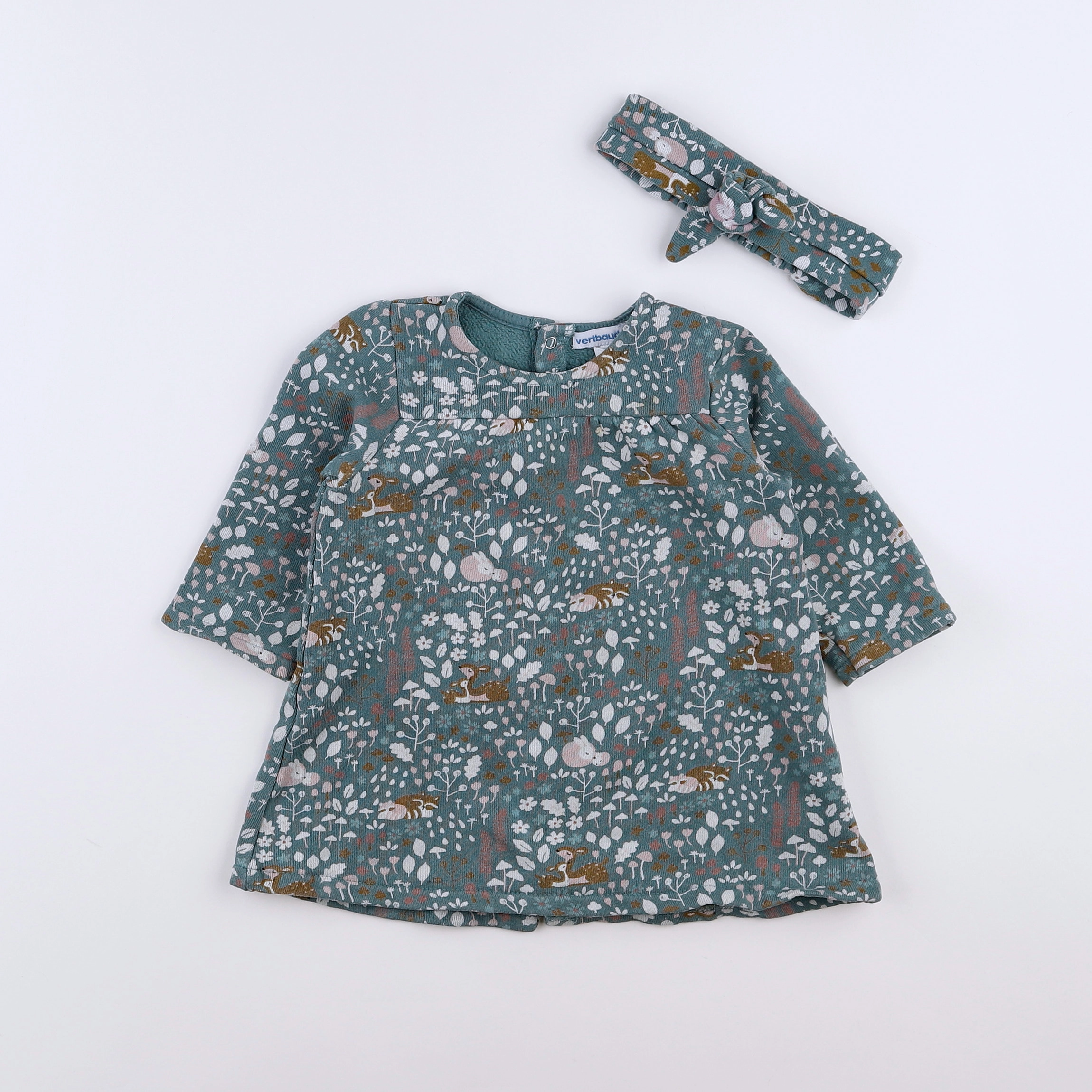 Vertbaudet - robe vert, rose - 18 mois