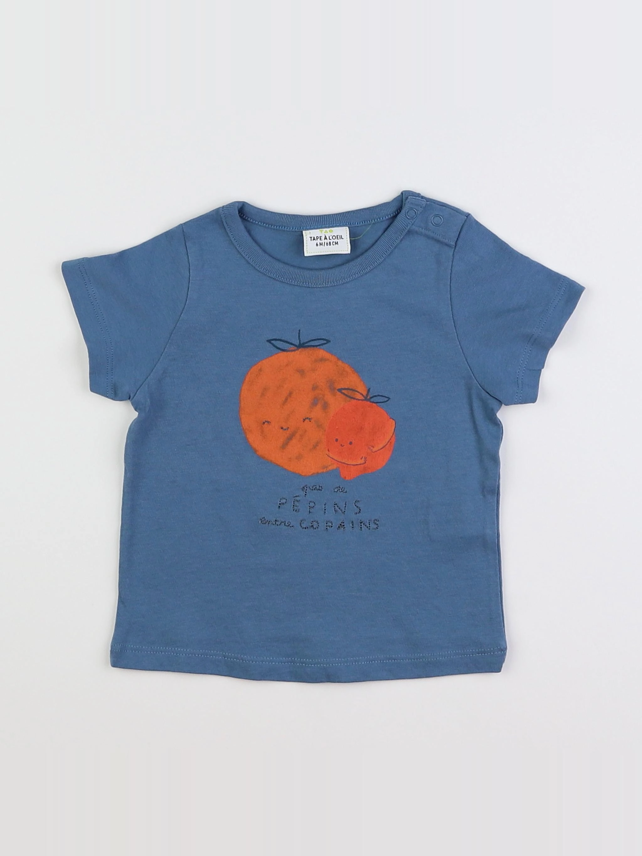 Tape à l'oeil - tee-shirt bleu, orange - 6 mois