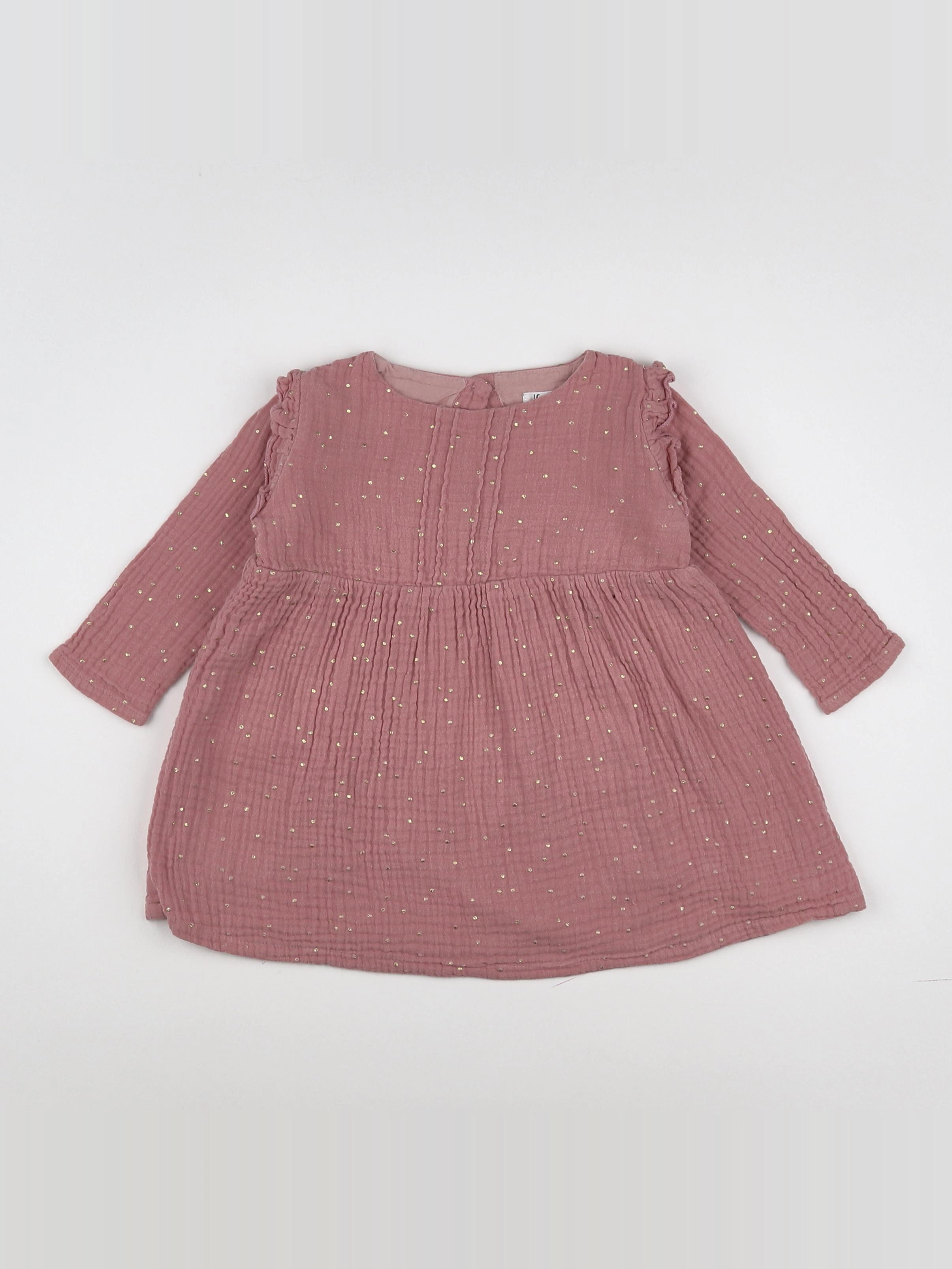 Little Cigogne - robe rose, or - 12 mois