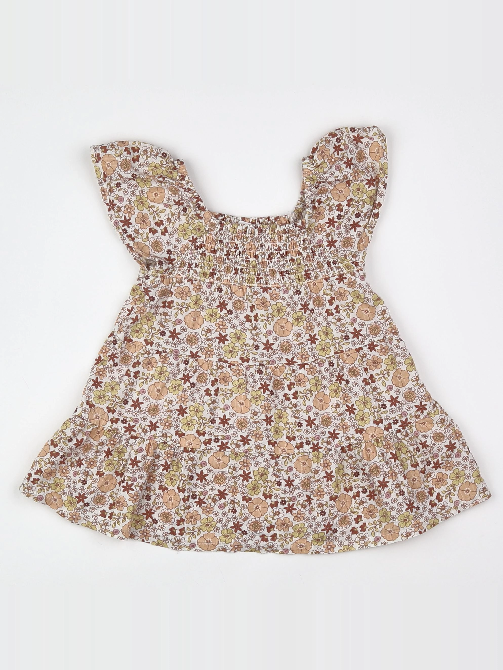 Vertbaudet - robe blanc, marron - 9 mois