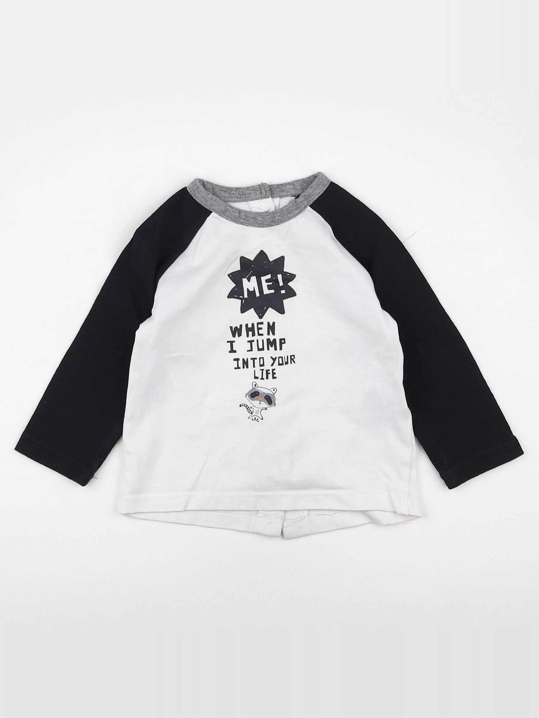 Vertbaudet - tee-shirt blanc, noir - 9 mois