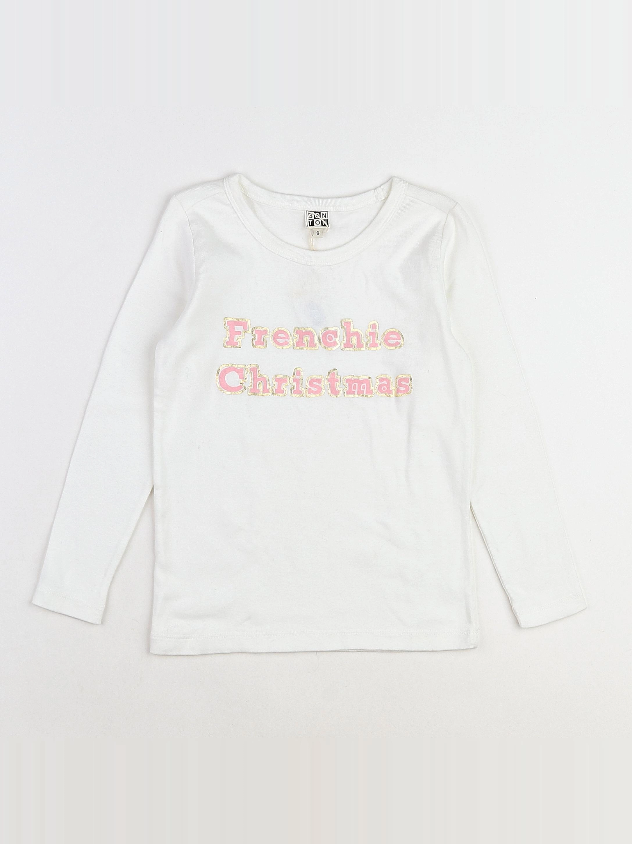 Bonton - tee-shirt blanc, rose (neuf) - 6 ans