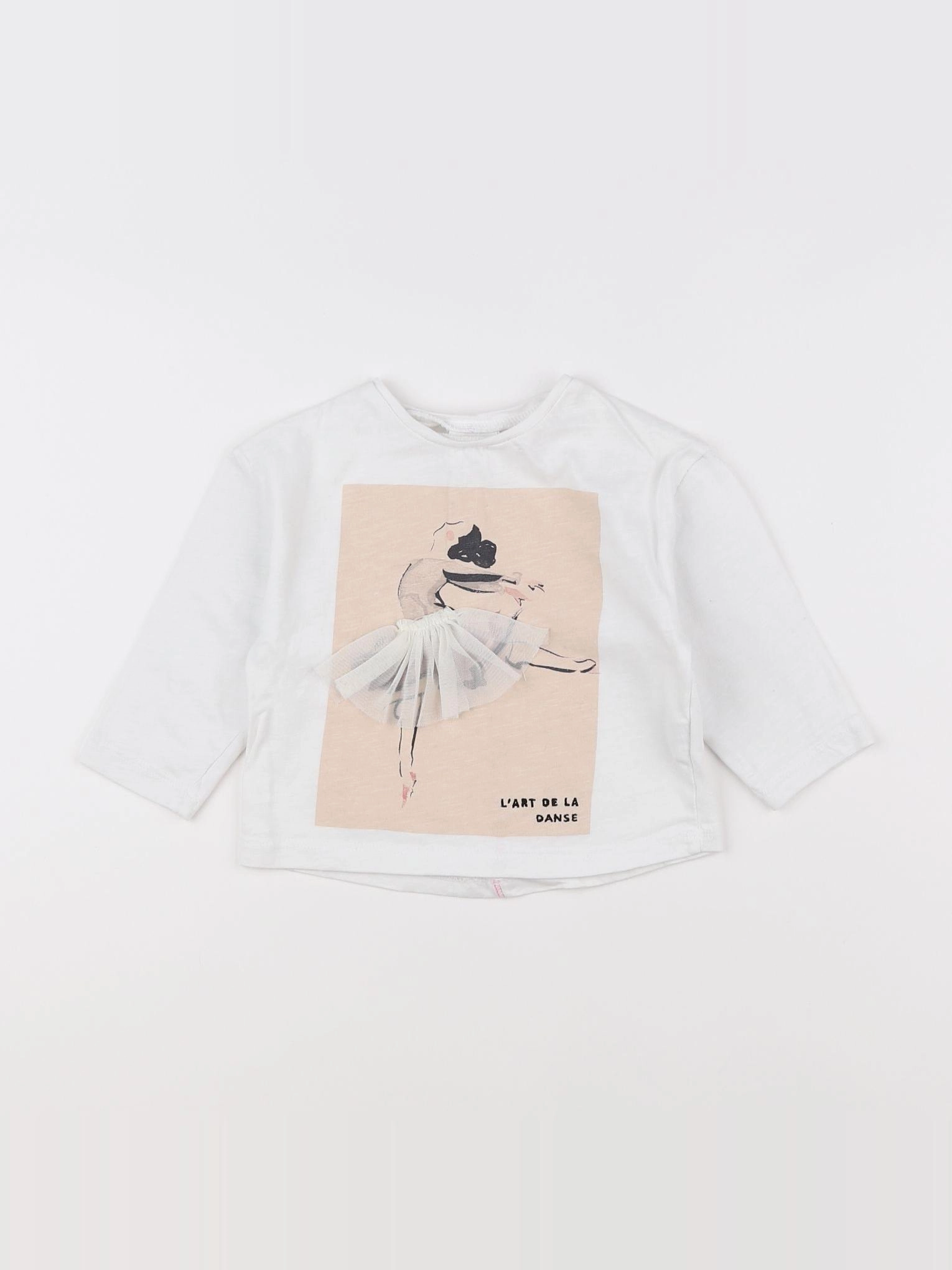 Zara - tee-shirt blanc, beige - 9/12 mois