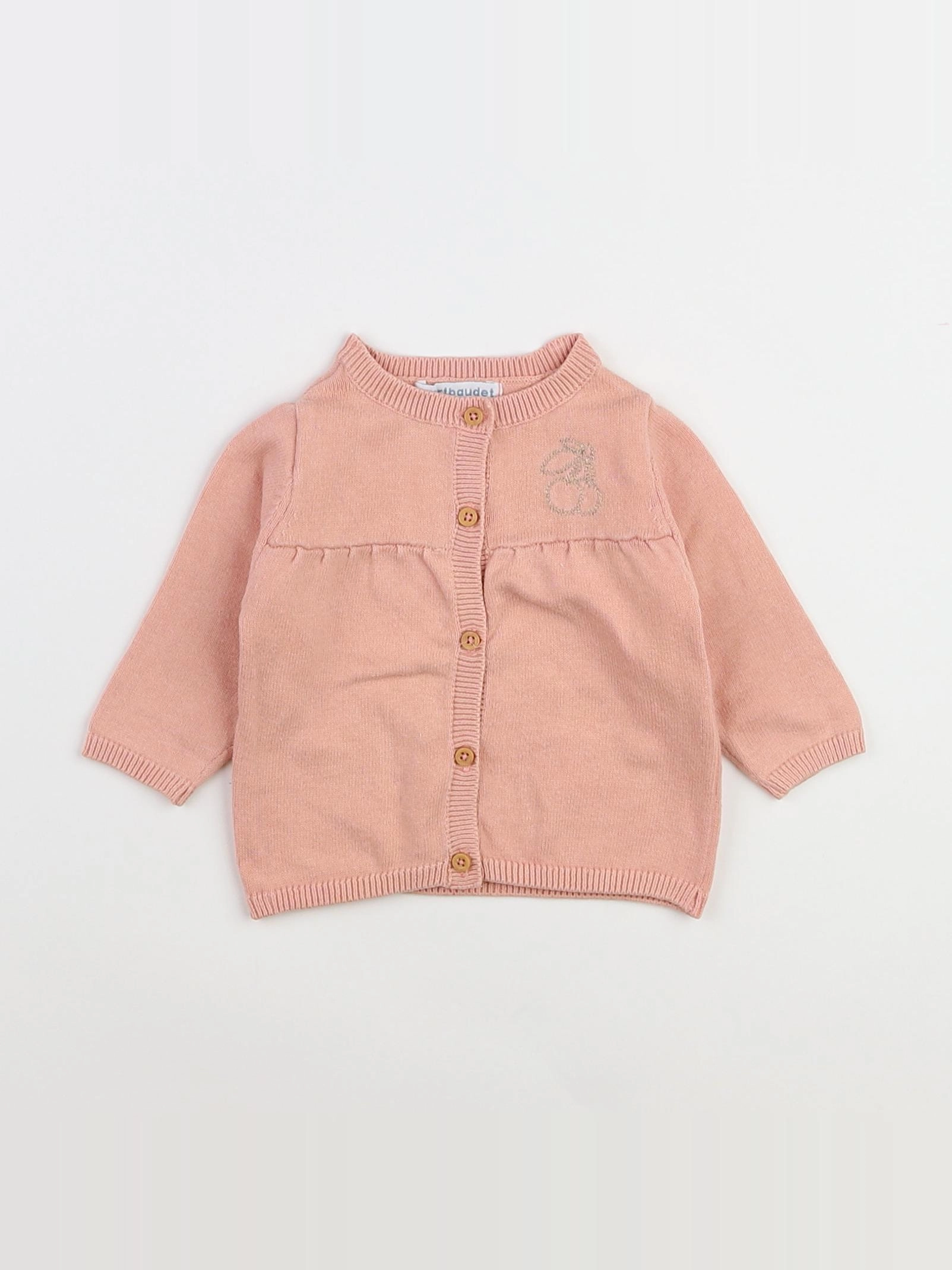 Vertbaudet - gilet rose, or - 3 mois