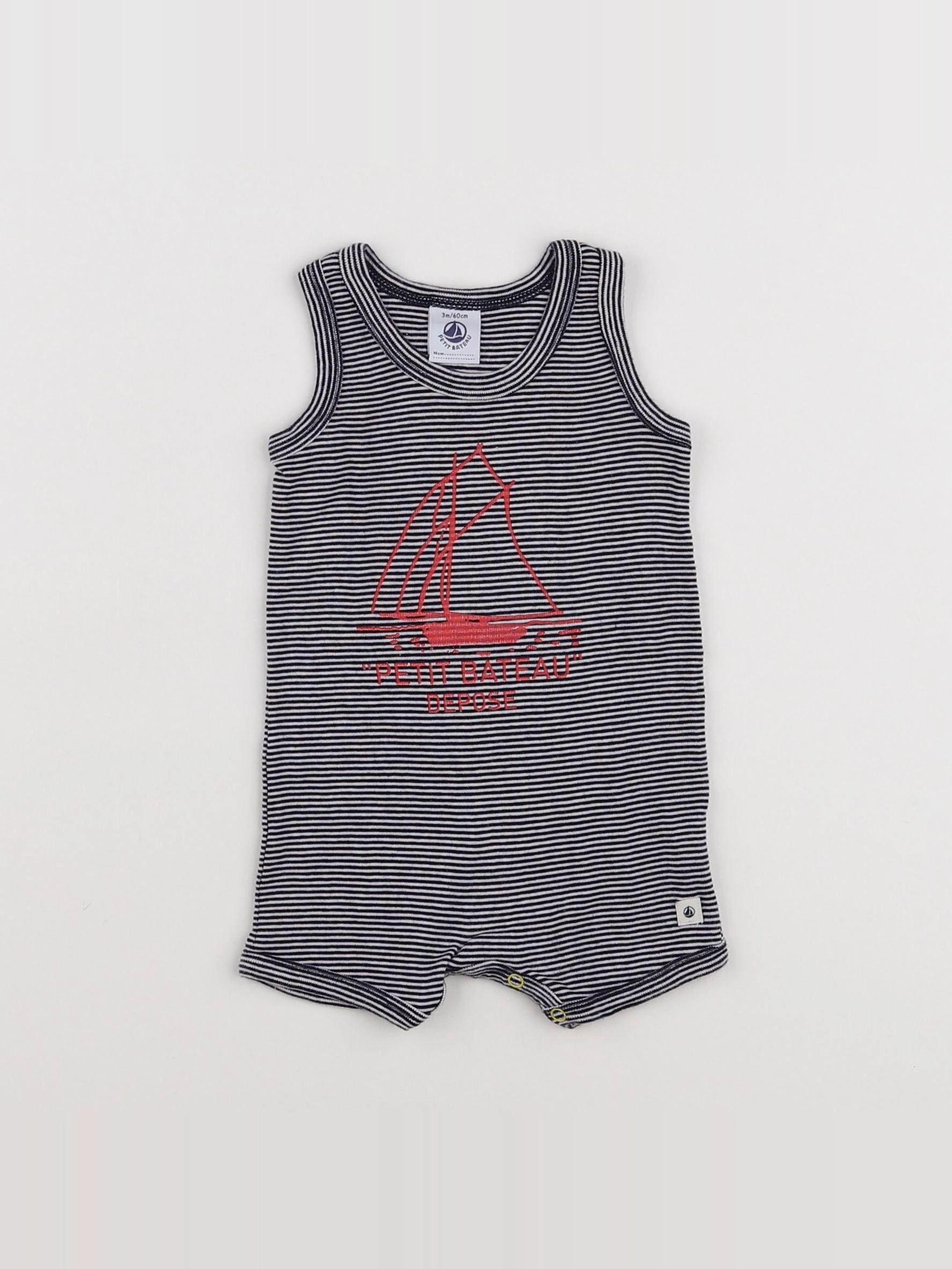 Petit Bateau - pyjama coton blanc, bleu - 3 mois