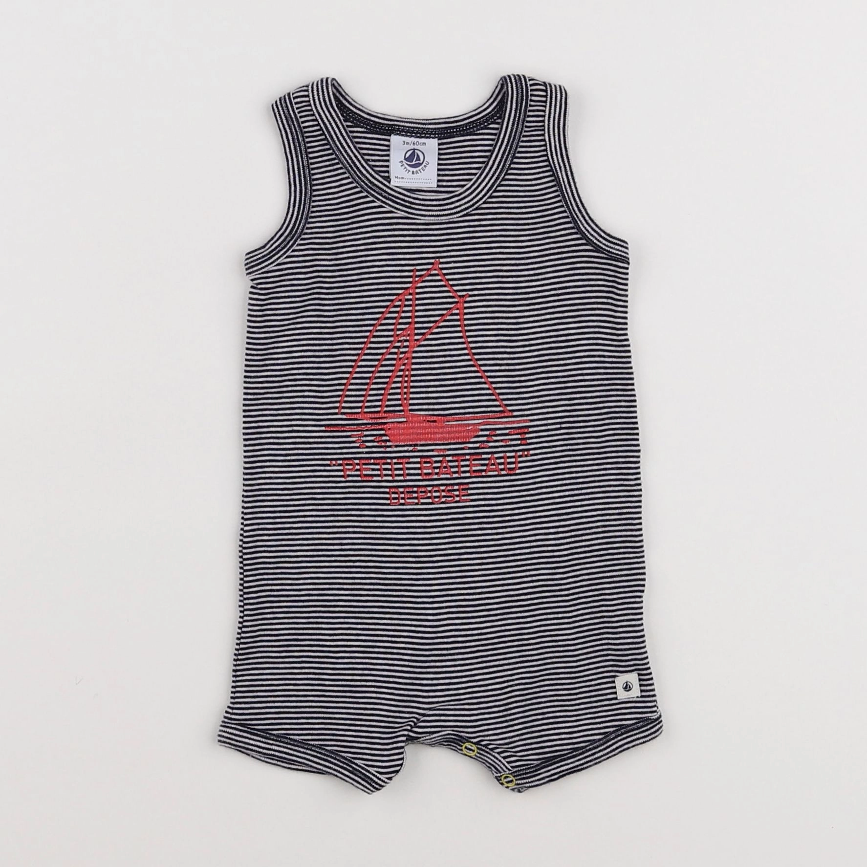 Petit Bateau - pyjama coton blanc, bleu - 3 mois
