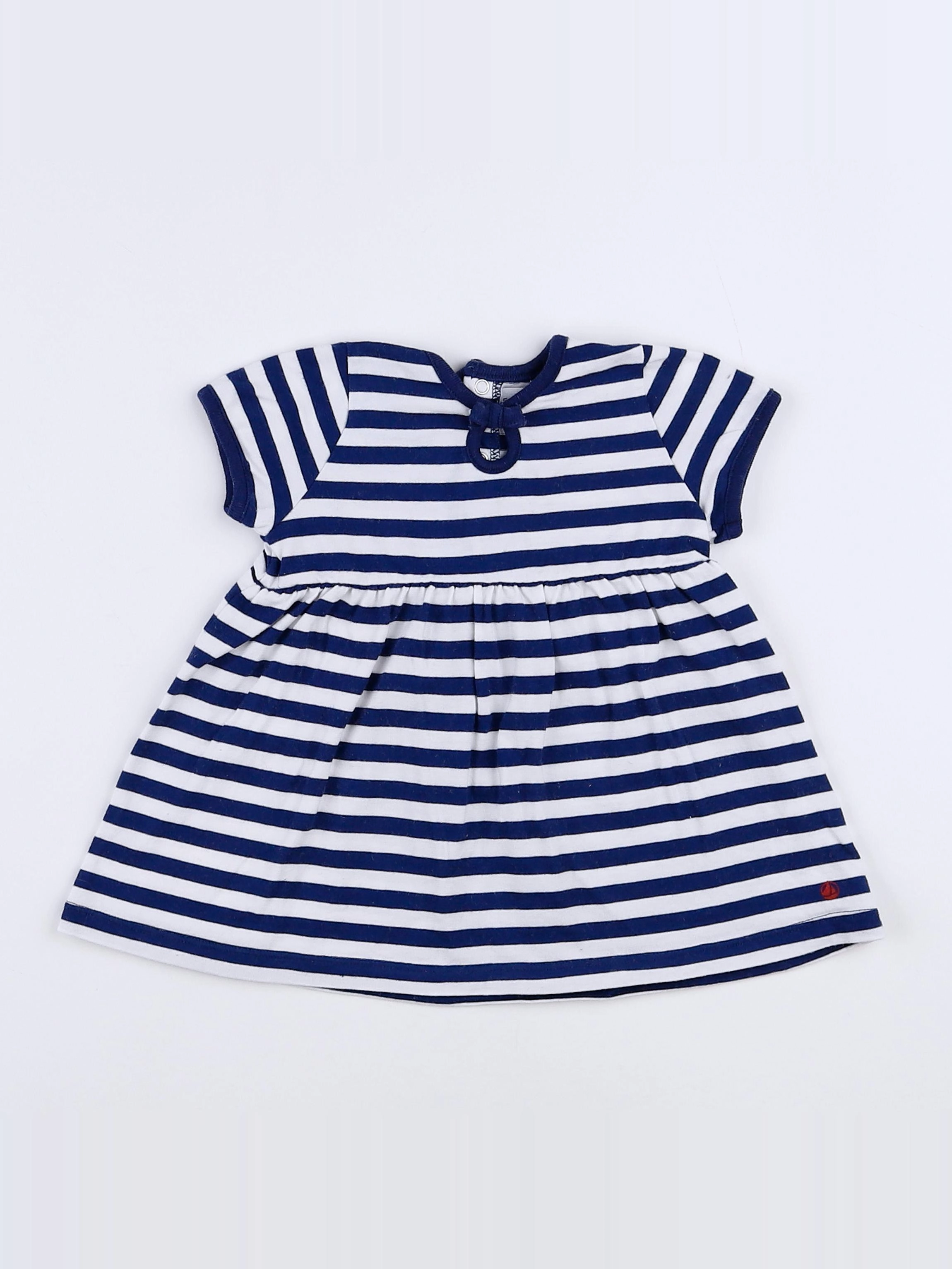 Petit Bateau - robe blanc, bleu - 3 mois