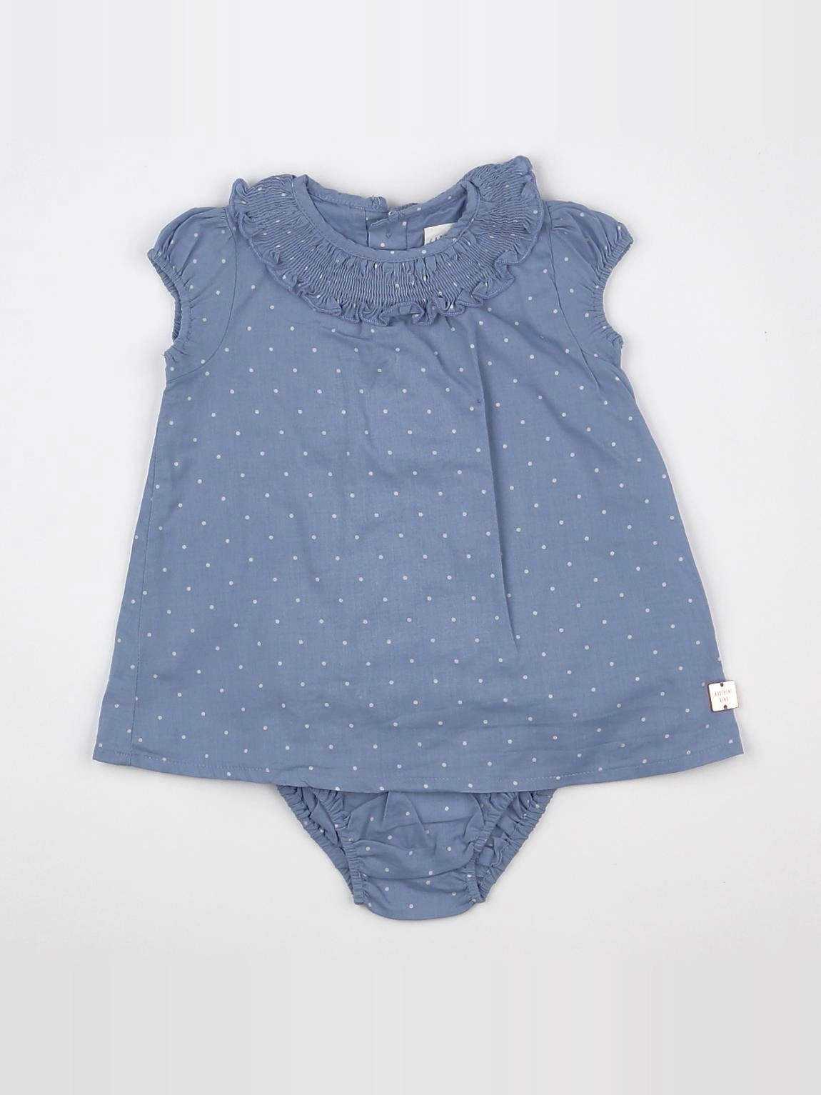 Carrément Beau - robe bleu, blanc - 1 mois