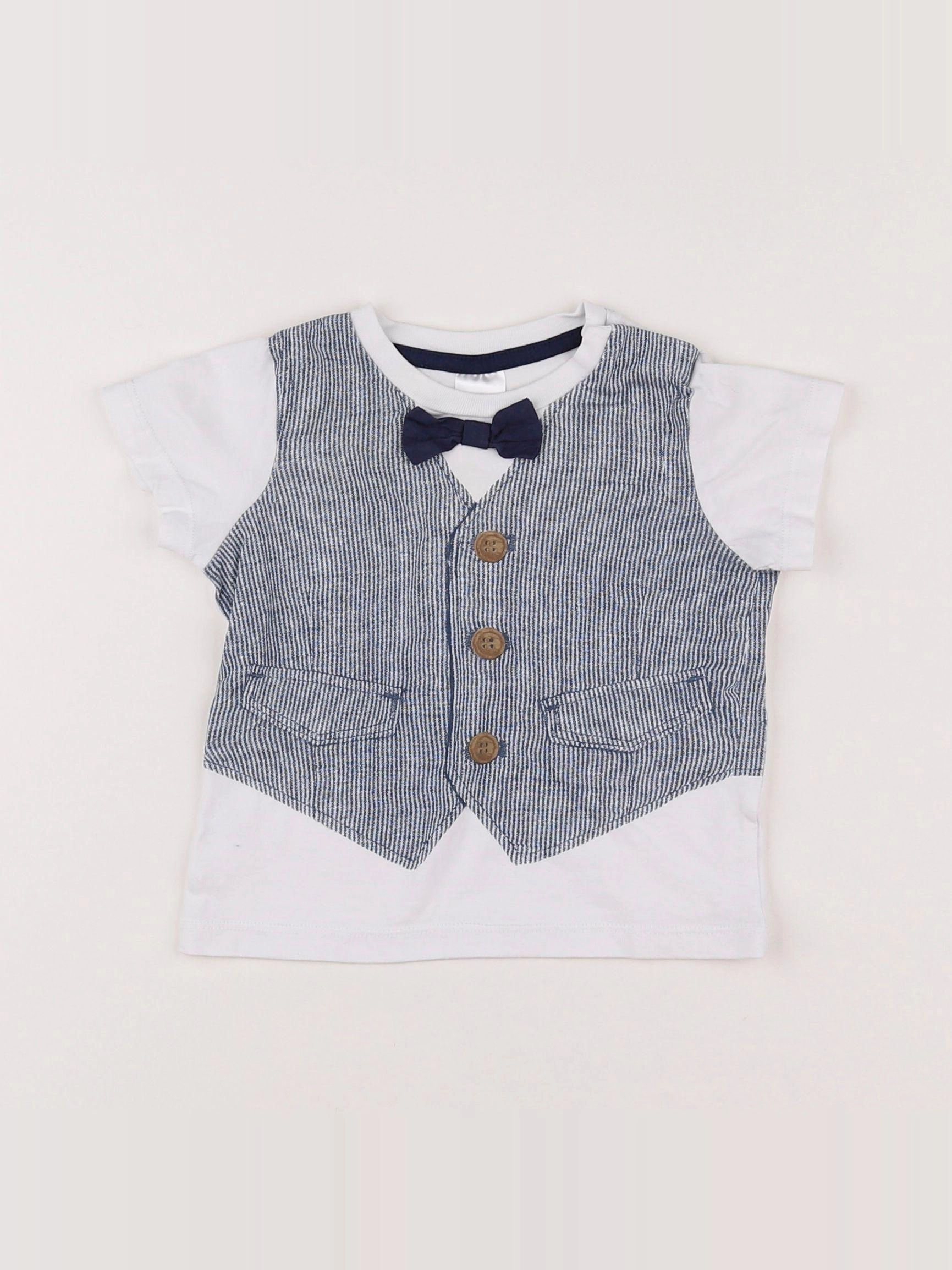 H&M - tee-shirt blanc, bleu - 3/6 mois