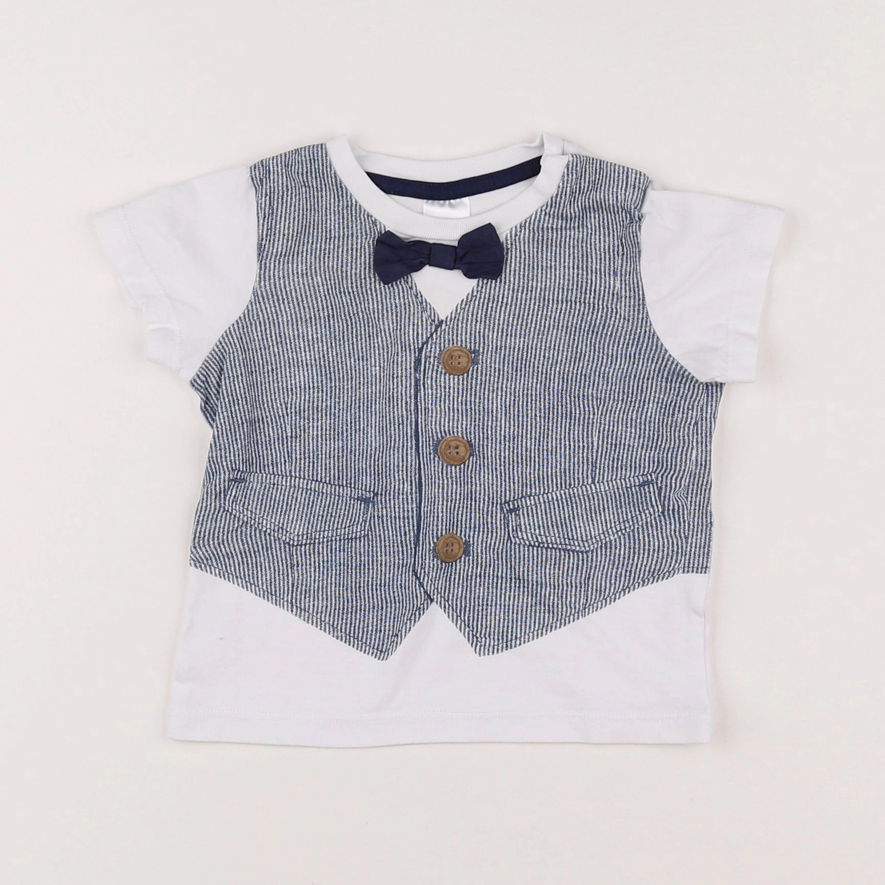 H&M - tee-shirt blanc, bleu - 3/6 mois