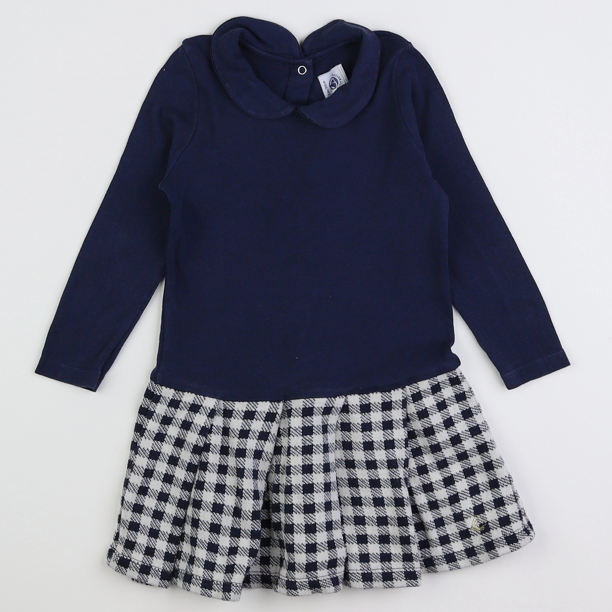 Petit Bateau - robe bleu, blanc - 2 ans