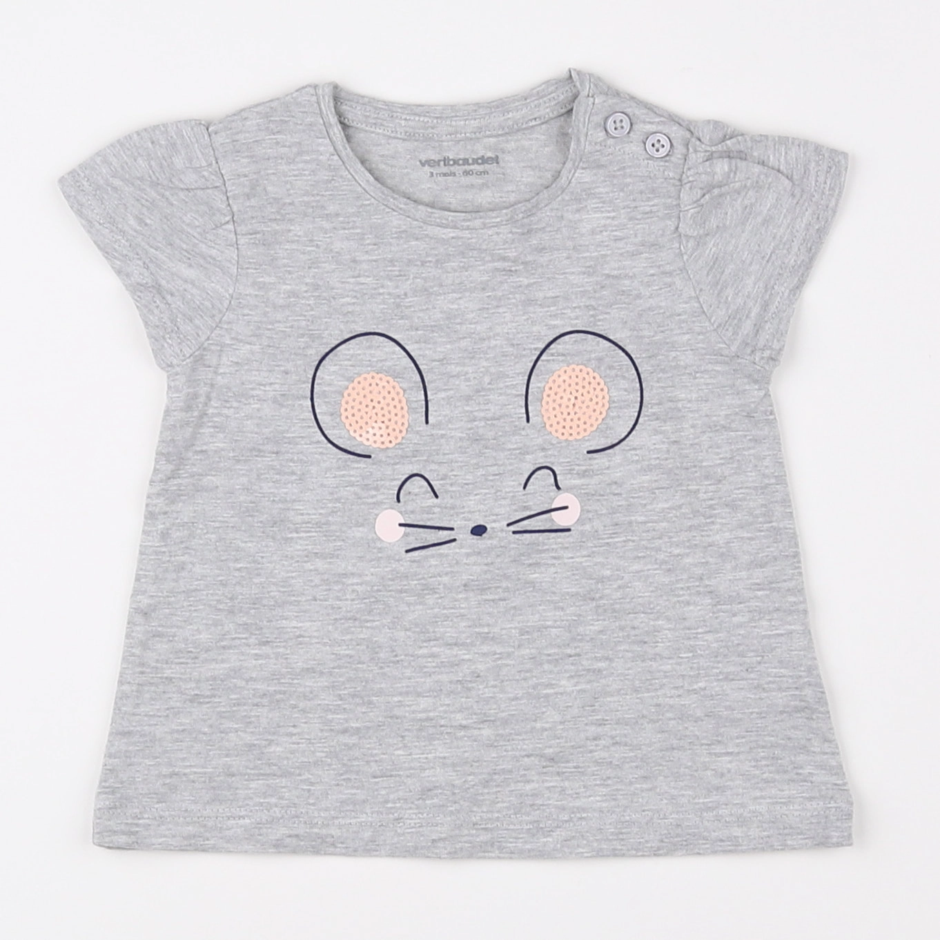 Vertbaudet - tee-shirt gris, rose - 3 mois