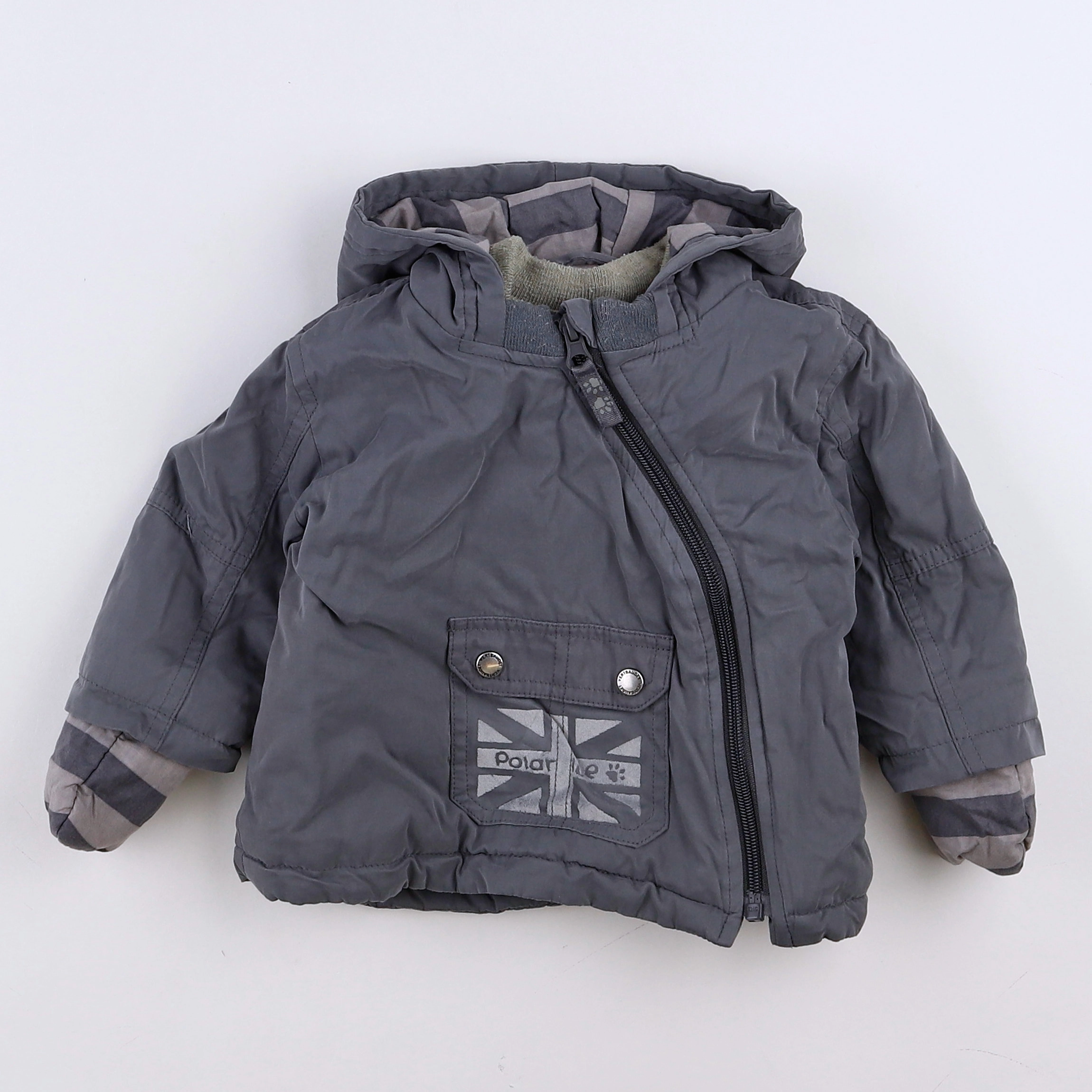 Vertbaudet - manteau doublure amovible gris - 9 mois