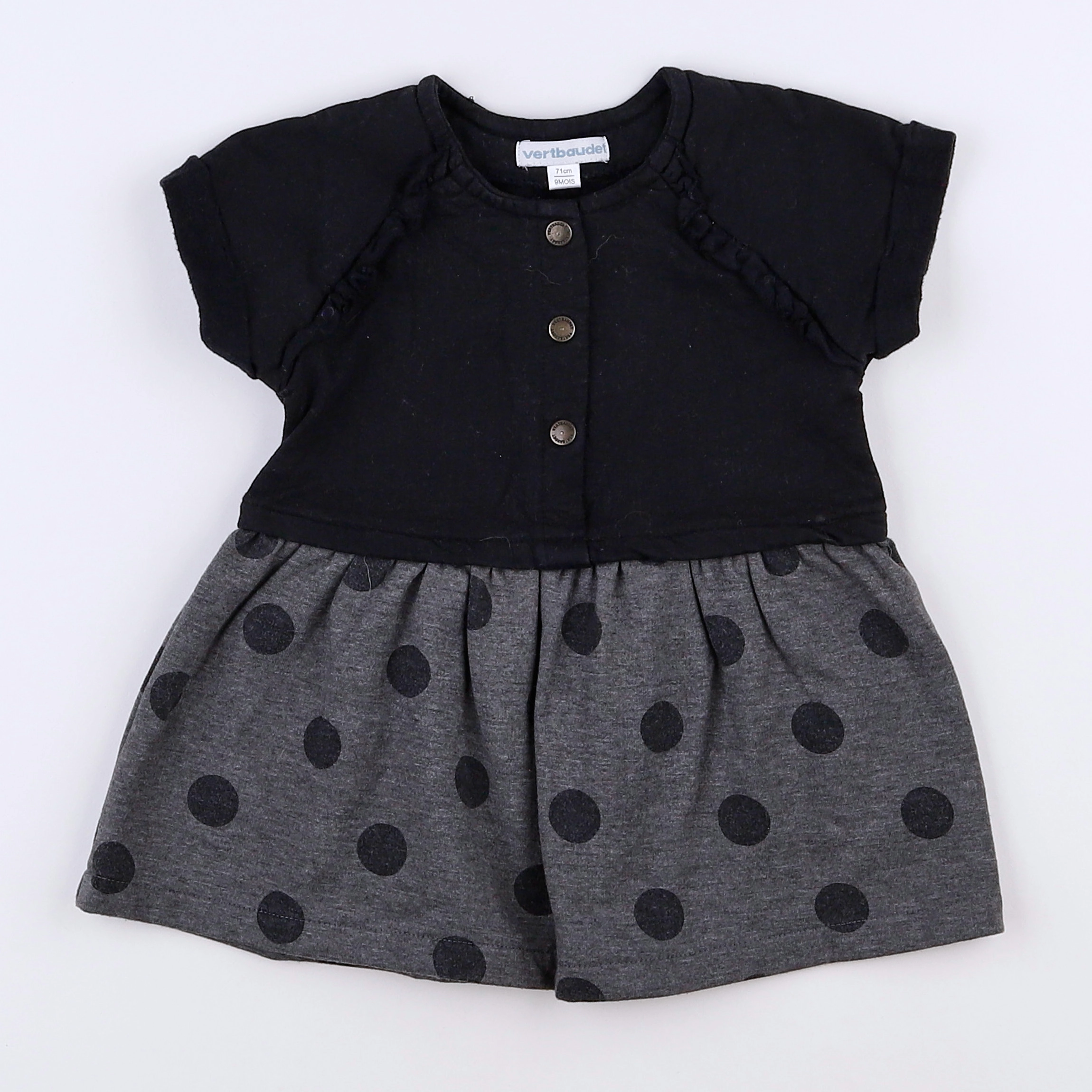 Vertbaudet - robe gris, noir - 9 mois