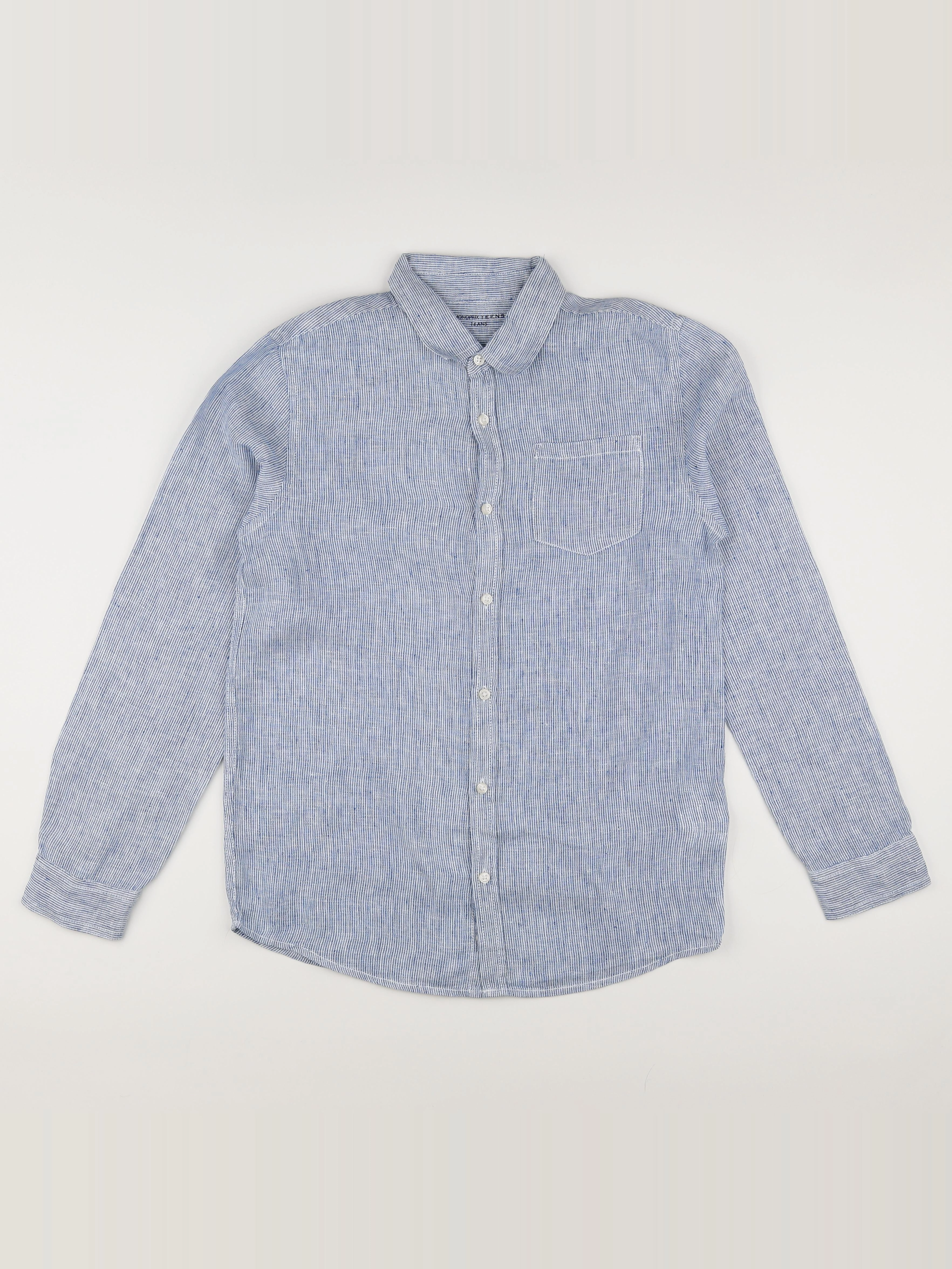 Monoprix - chemise blanc, bleu - 14 ans