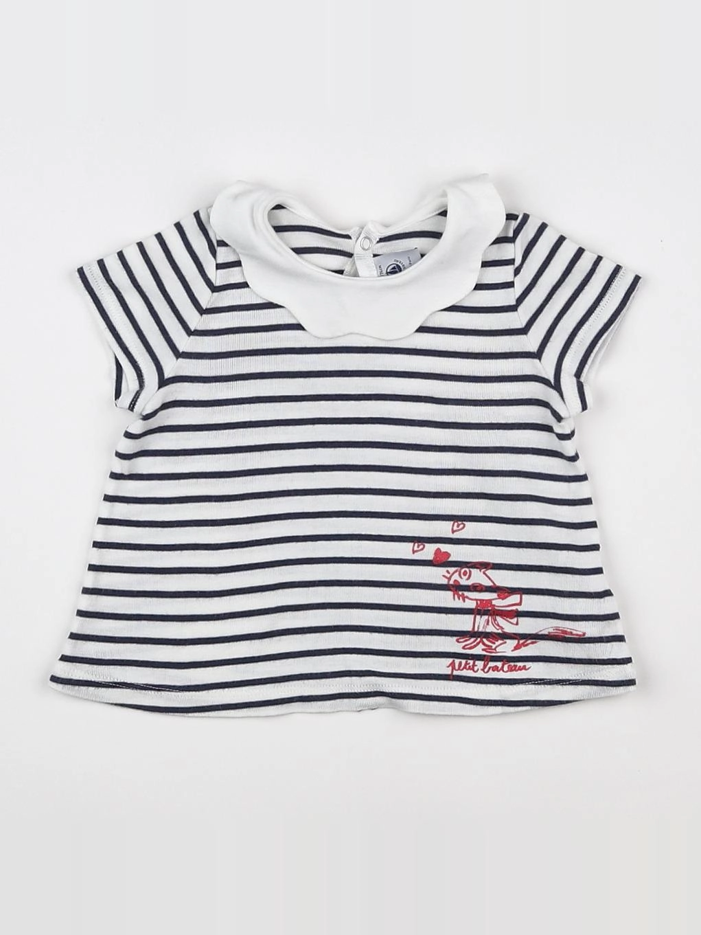 Petit Bateau - tee-shirt blanc, bleu - 12 mois