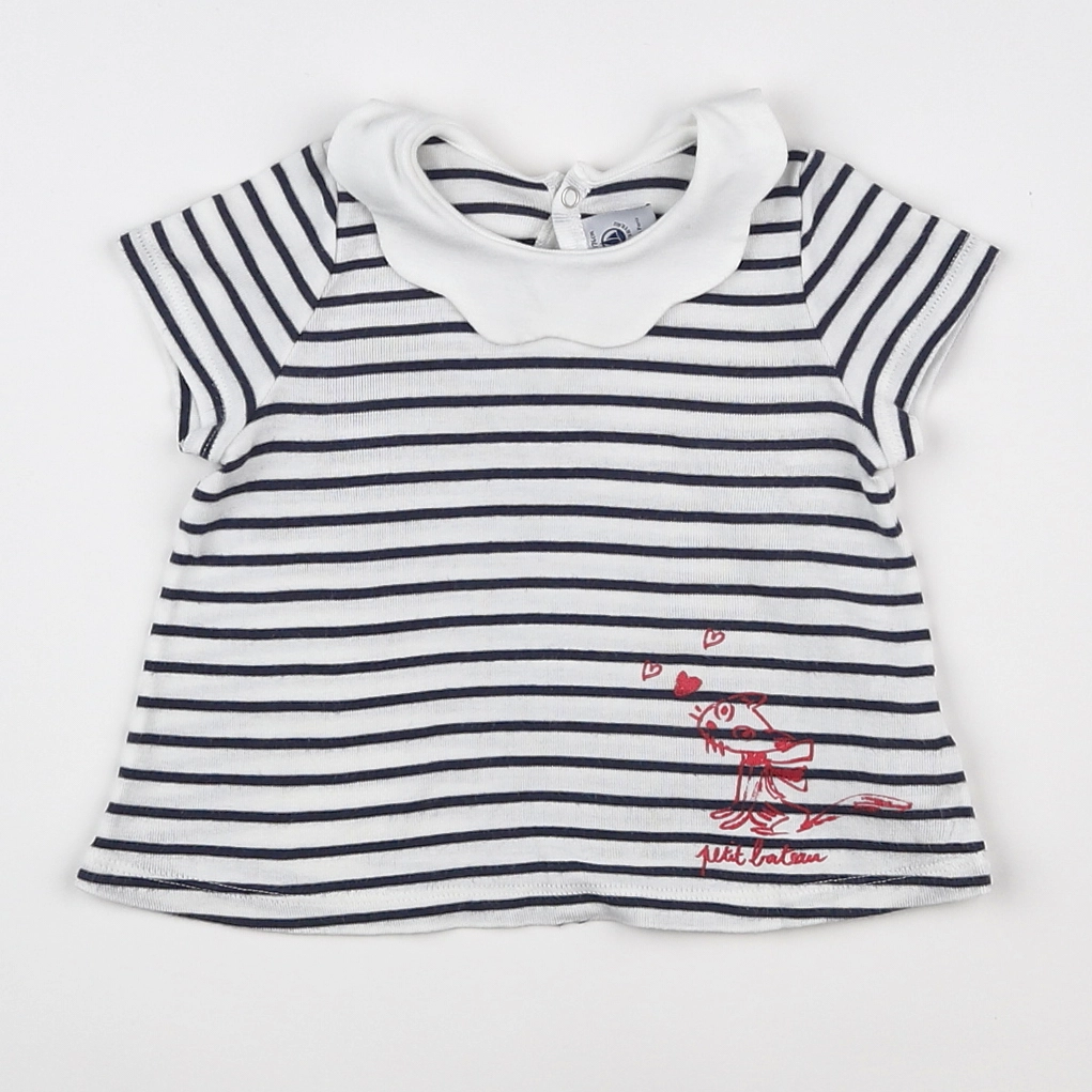 Petit Bateau - tee-shirt blanc, bleu - 12 mois