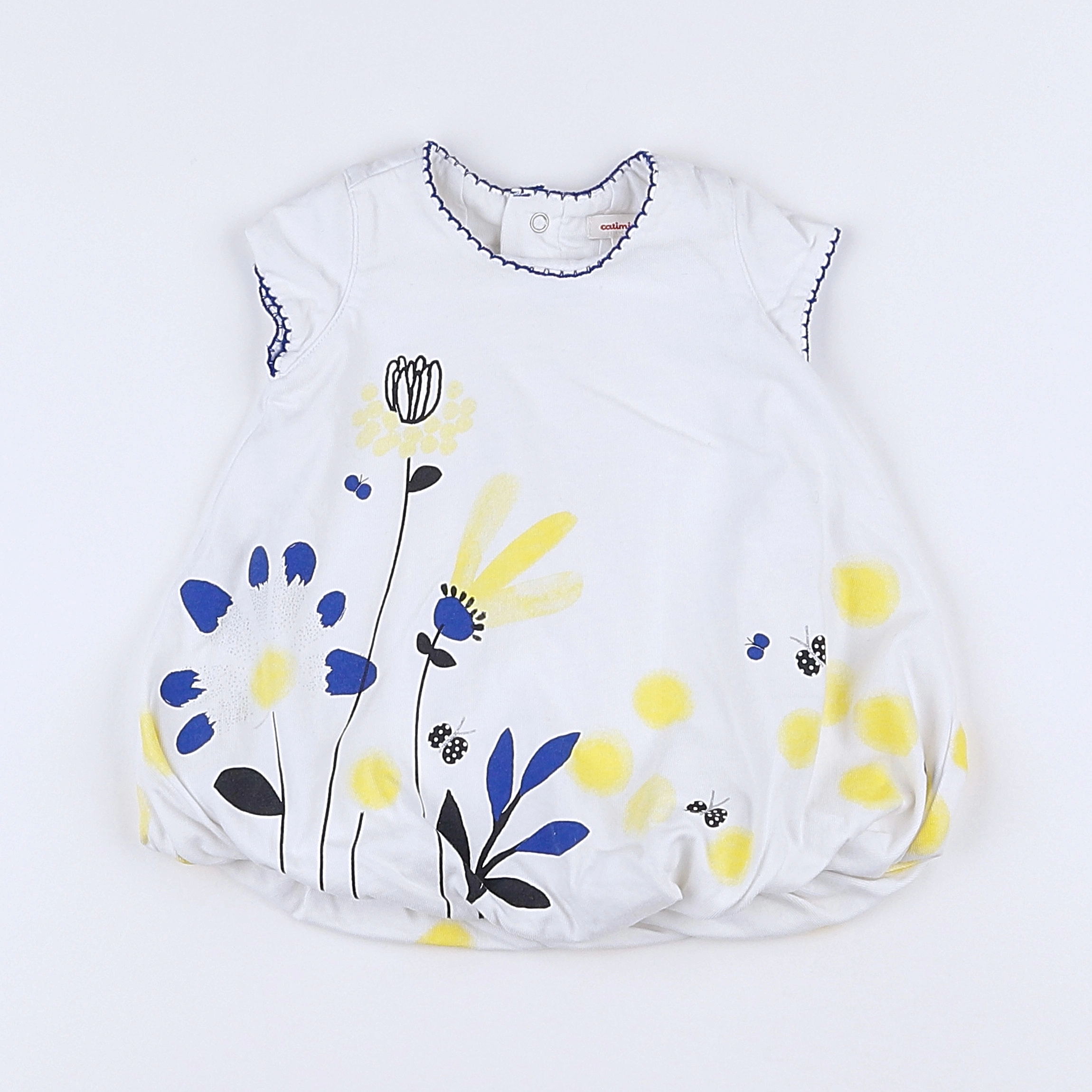 Catimini - robe blanc, bleu, jaune - 3 mois