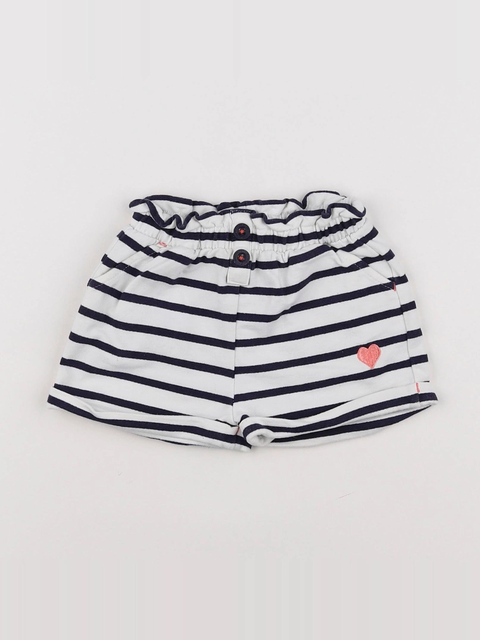 Vertbaudet - short blanc, bleu - 3/6 mois