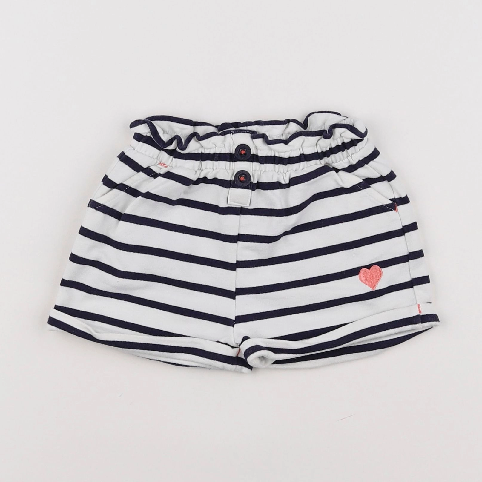 Vertbaudet - short blanc, bleu - 3/6 mois