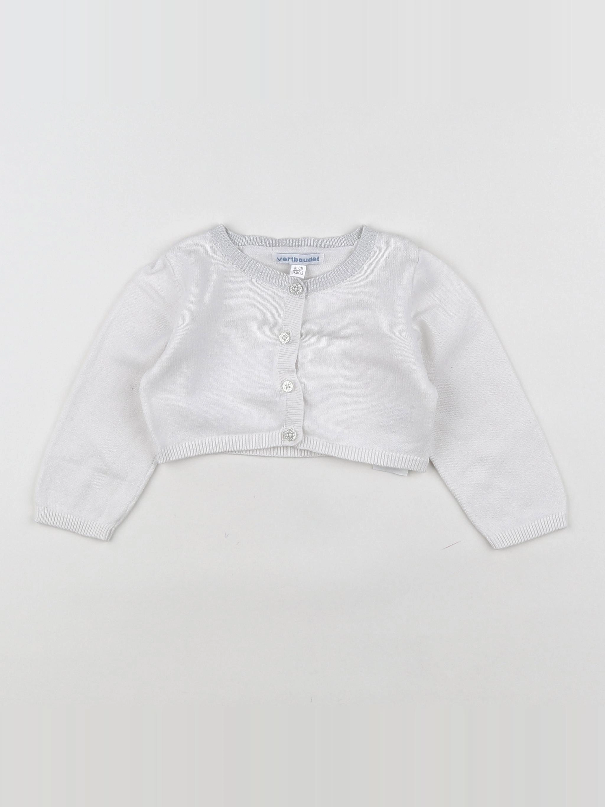 Vertbaudet - gilet blanc, argent - 18 mois