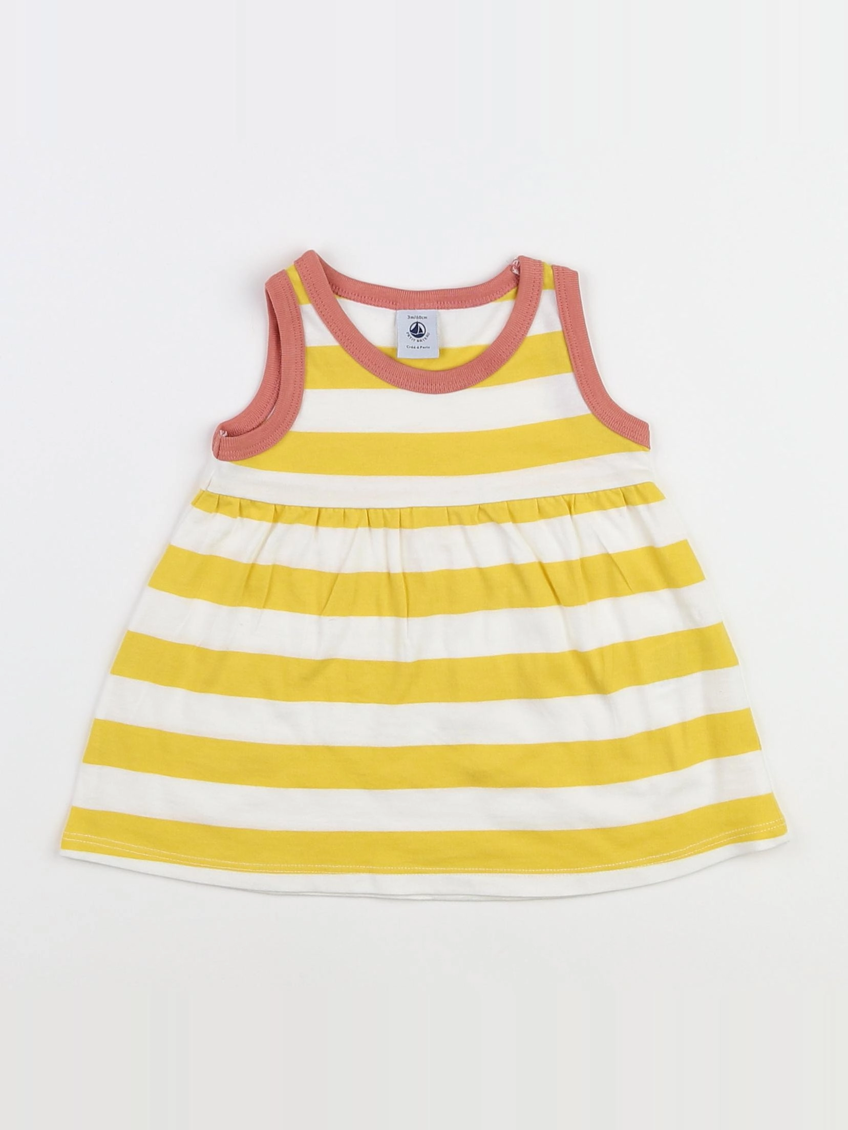 Petit Bateau - robe blanc, jaune - 3 mois