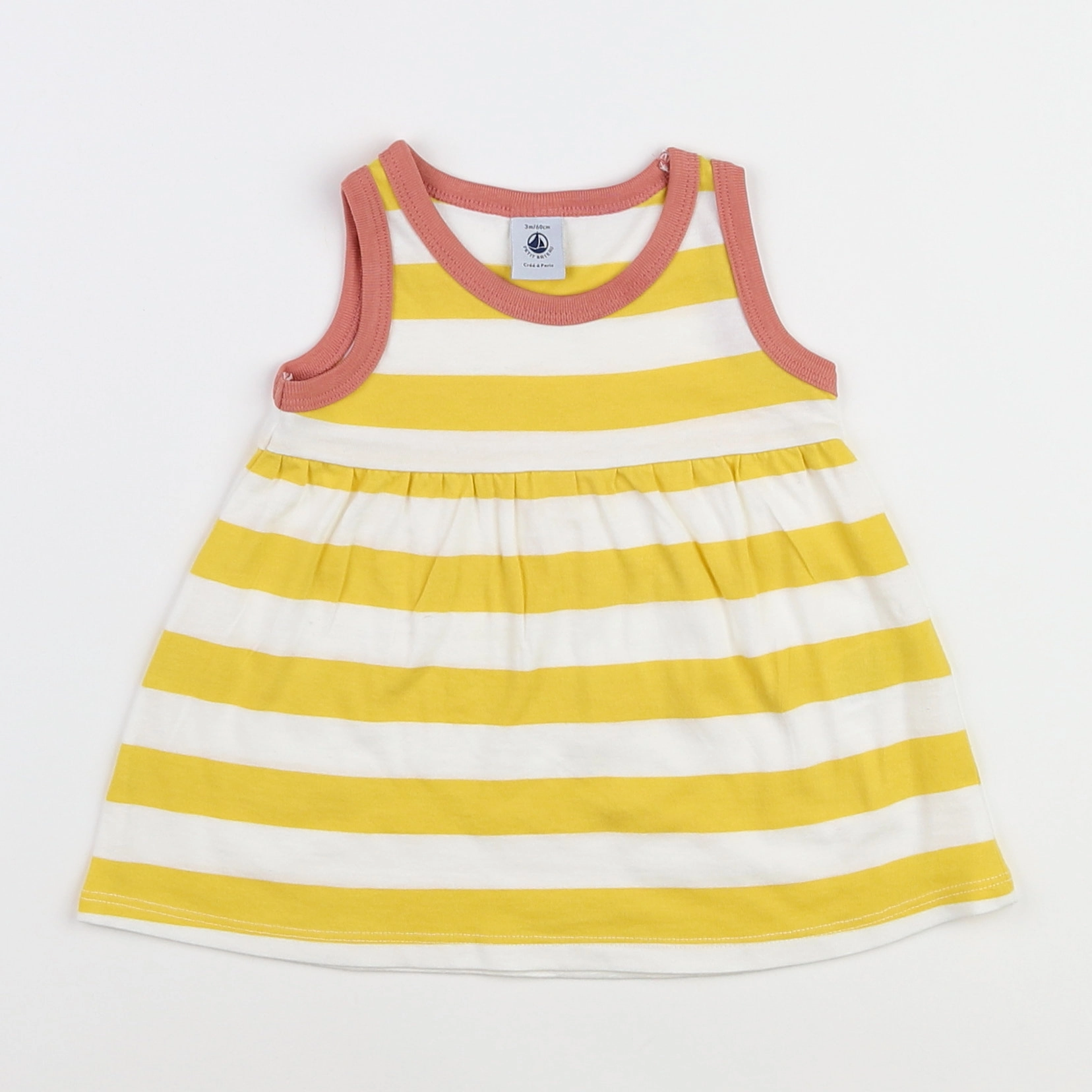 Petit Bateau - robe blanc, jaune - 3 mois