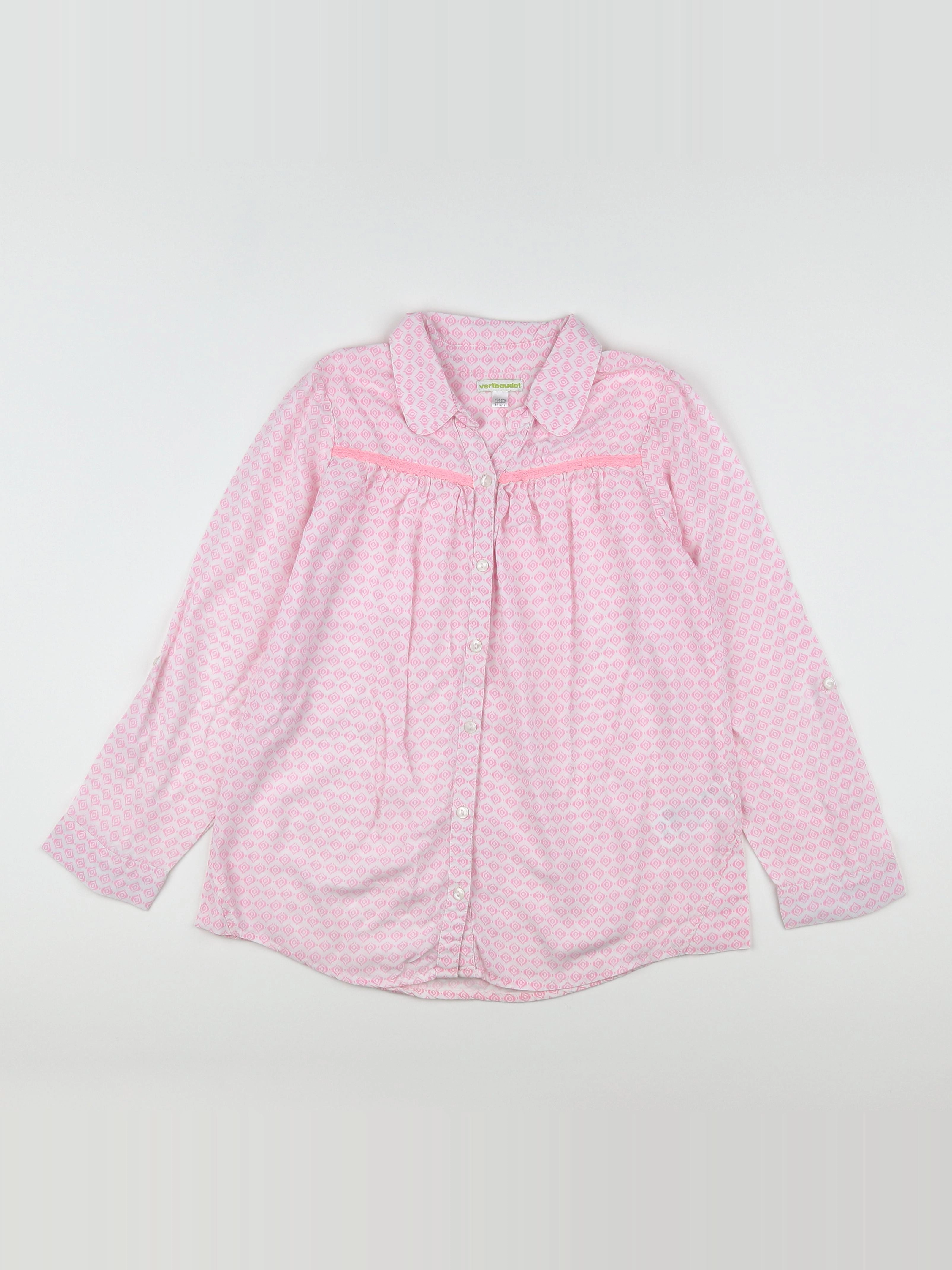 Vertbaudet - chemisier blanc, rose - 10 ans
