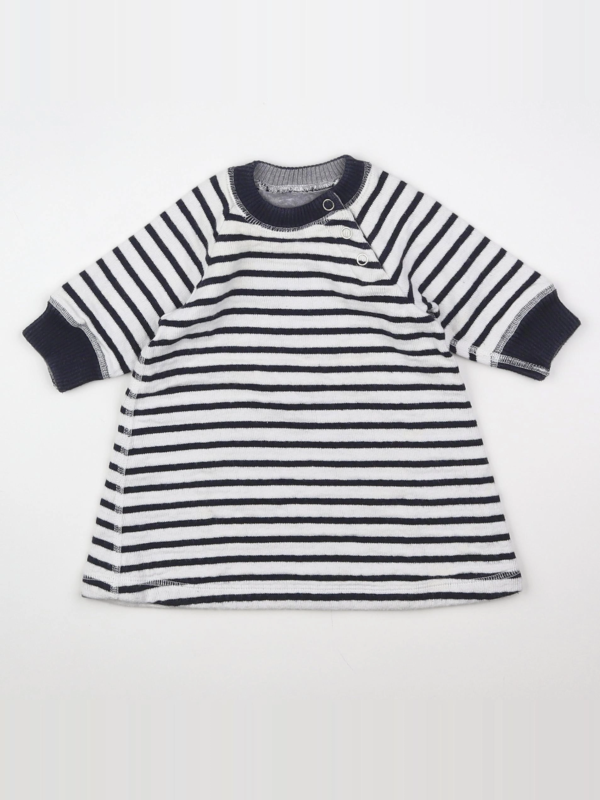 Petit Bateau - robe blanc, bleu - 3 mois