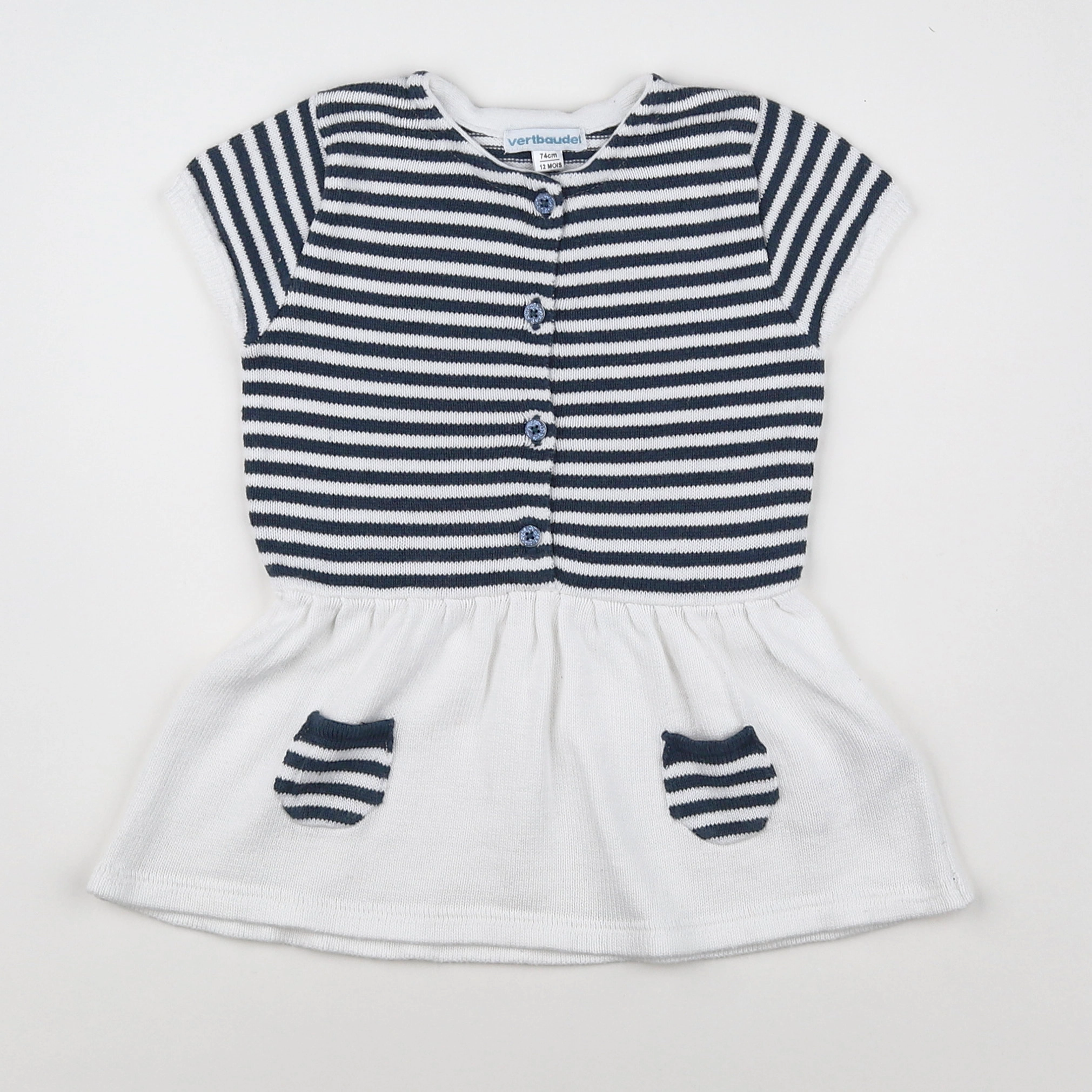 Vertbaudet - robe bleu, blanc - 12 mois