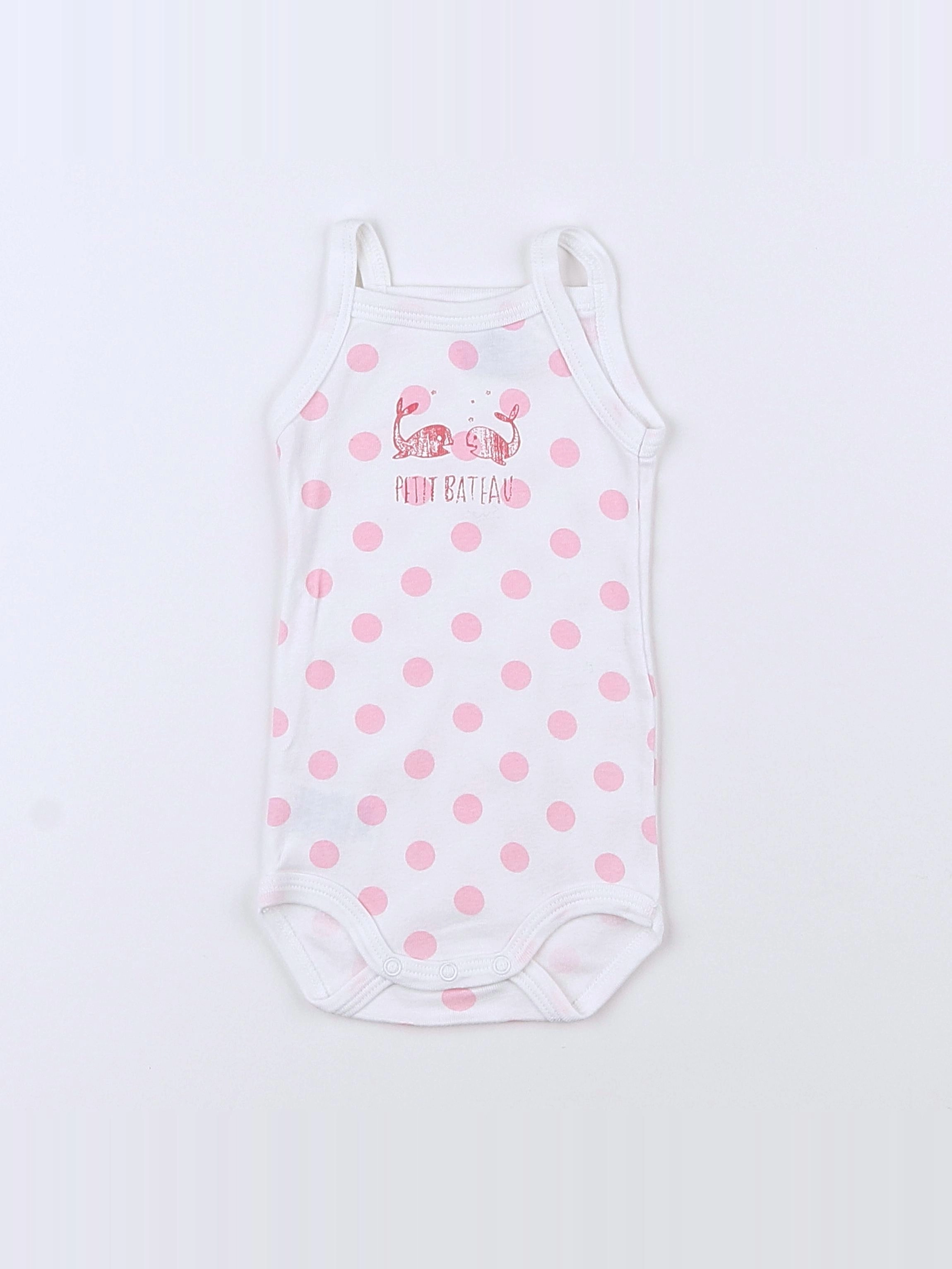 Petit Bateau - body blanc, rose - 3 mois