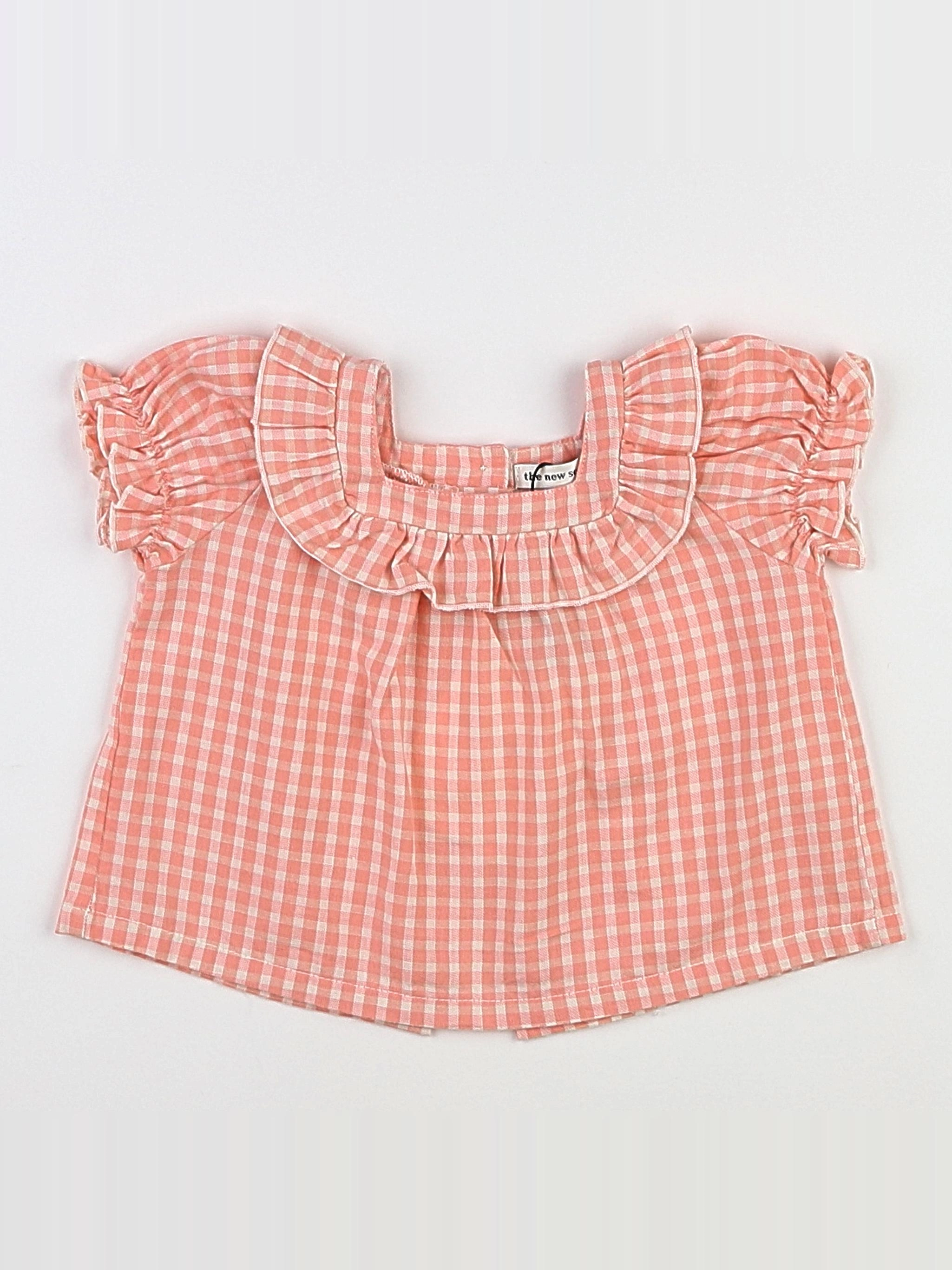 The new society - blouse rose, blanc (état neuf) - 3 mois