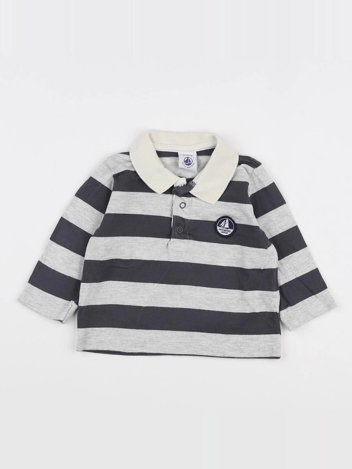 Petit Bateau - polo gris, noir - 6 mois