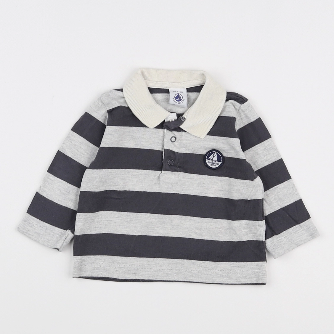 Petit Bateau - polo gris, noir - 6 mois