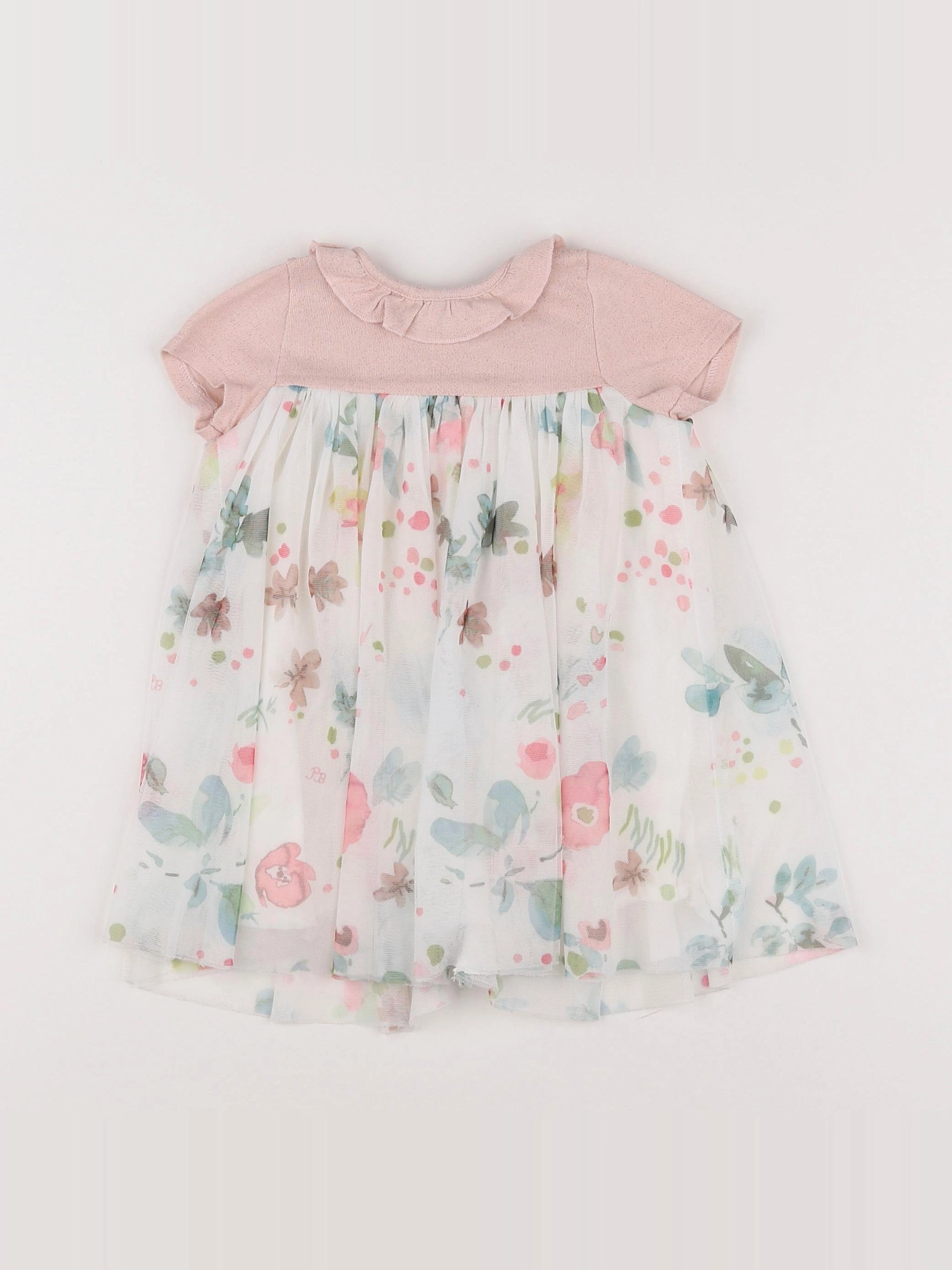 Petit Bateau - robe rose, blanc - 12 mois