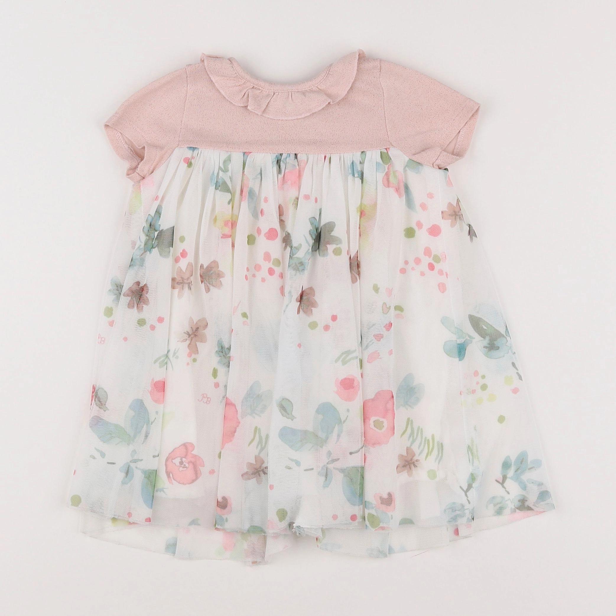 Petit Bateau - robe rose, blanc - 12 mois
