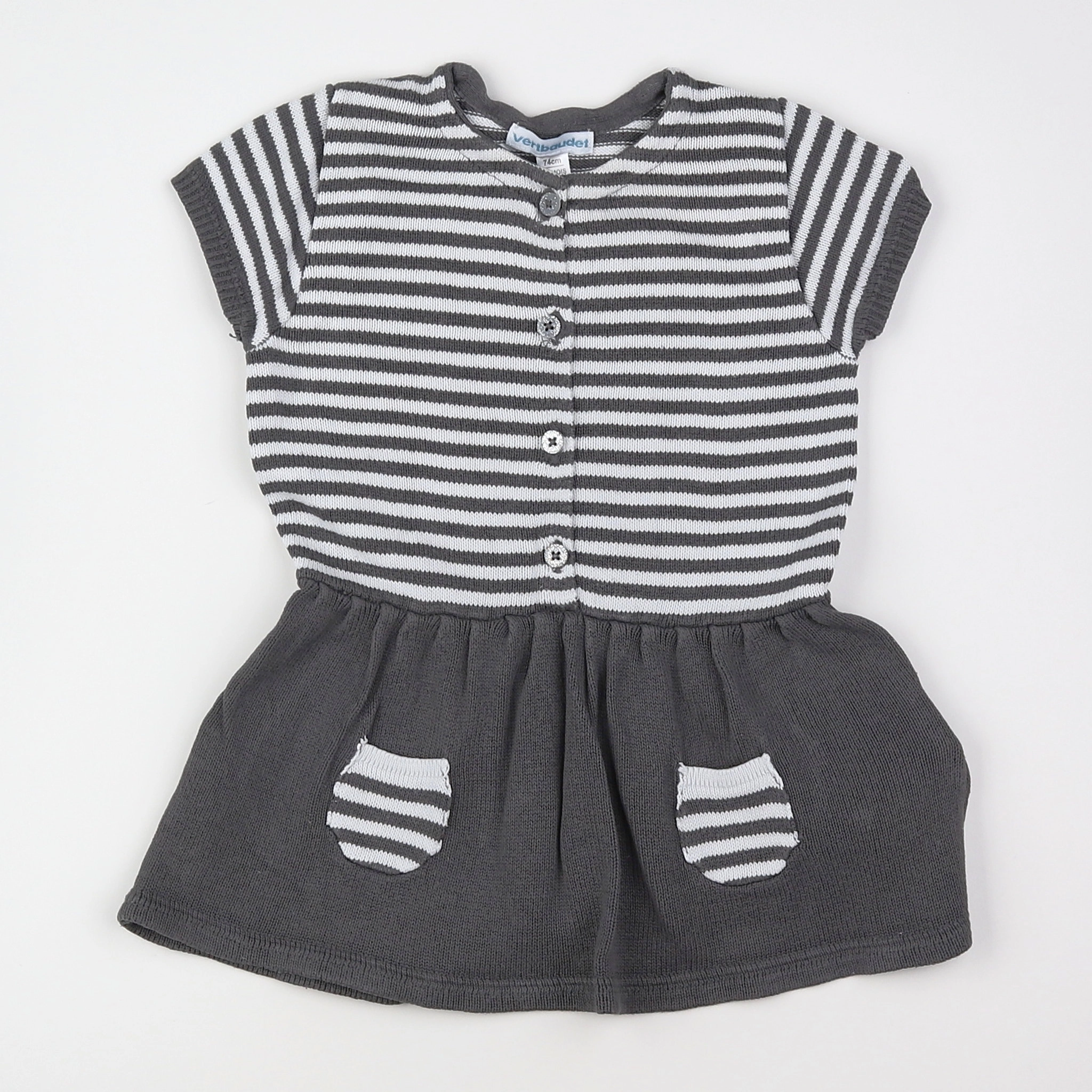 Vertbaudet - robe gris, blanc - 12 mois