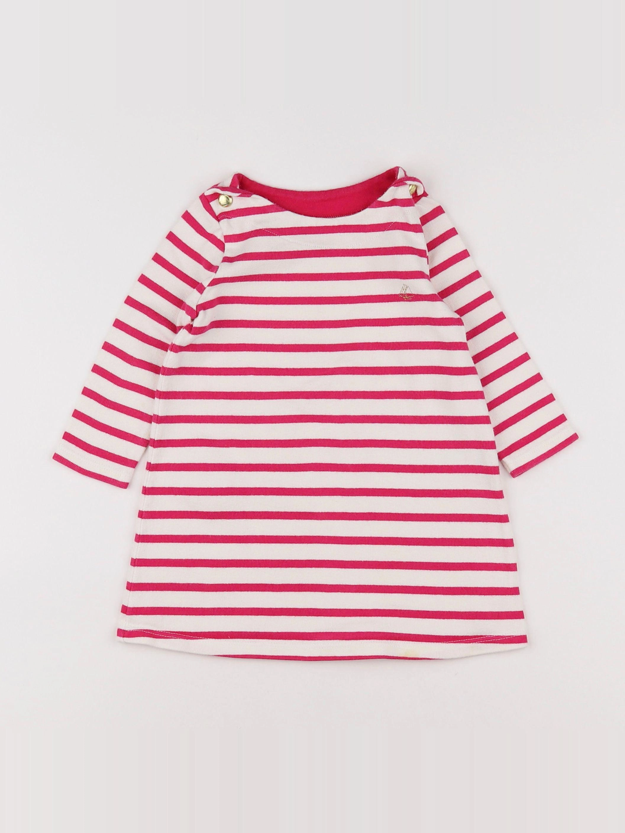 Petit Bateau - robe rose, blanc - 18 mois