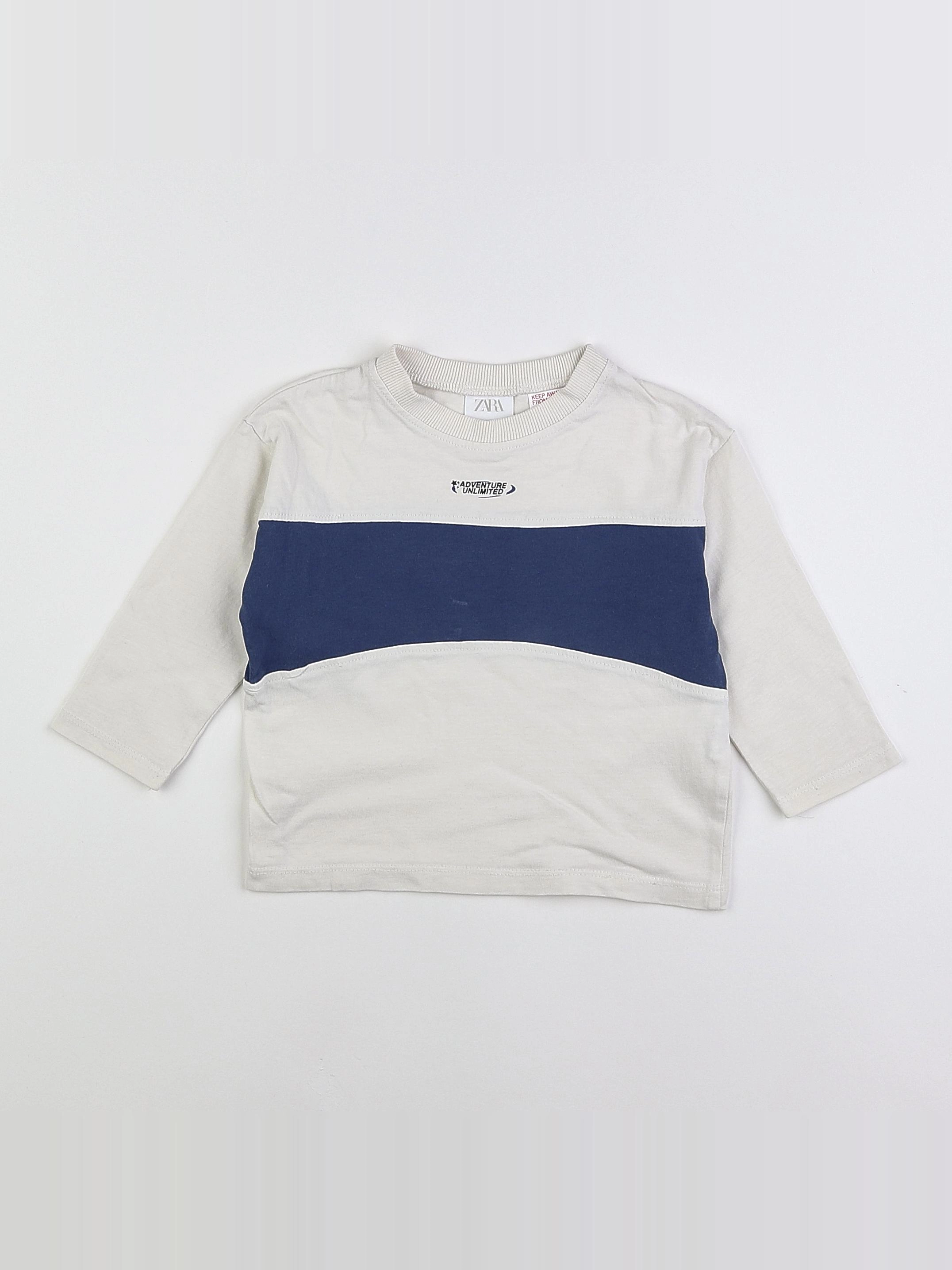 Zara - tee-shirt blanc, bleu - 9/12 mois