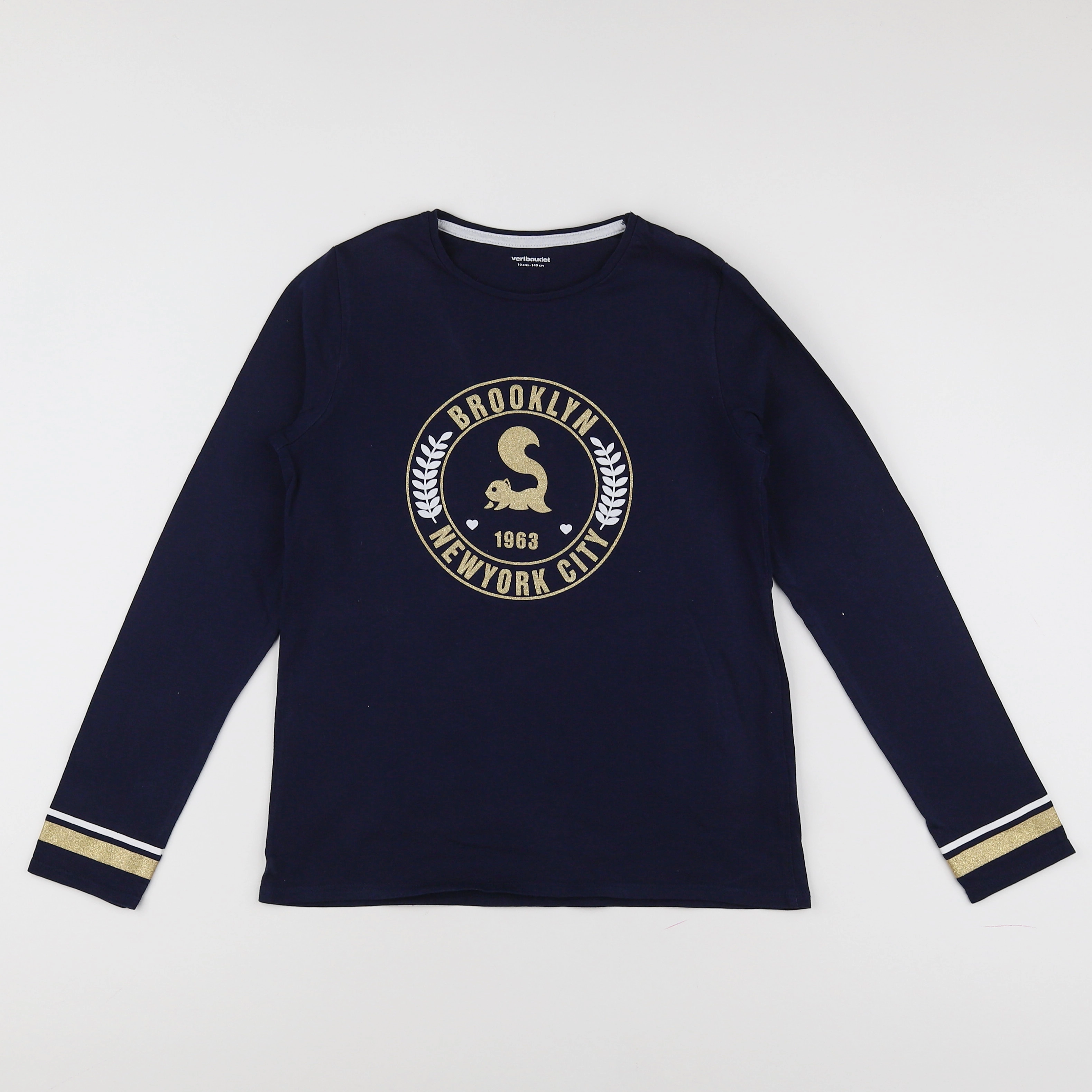 Vertbaudet - tee-shirt bleu, or - 10 ans
