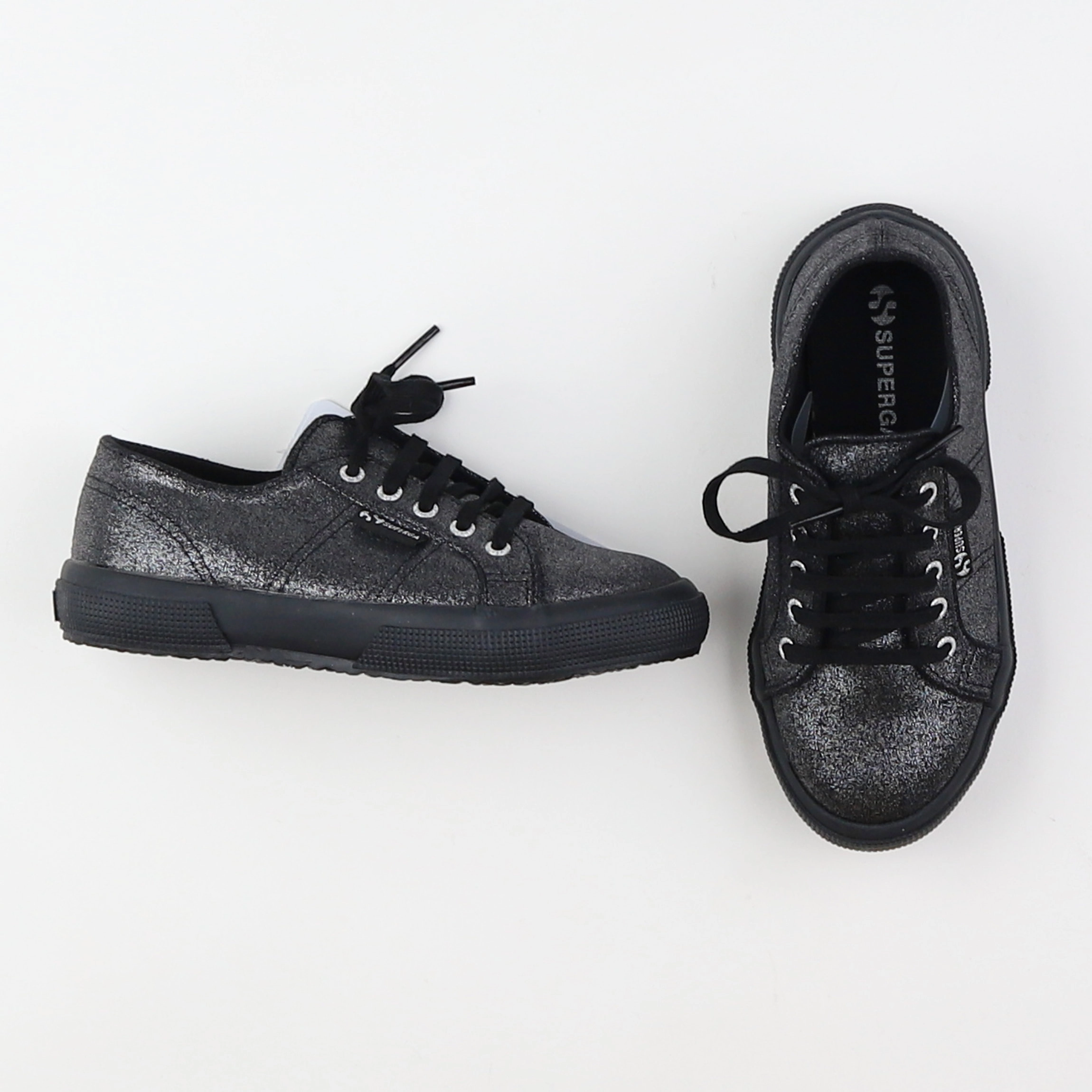 Superga - tennis à scratch/ lacets noir, argent (neuf) - pointure 33