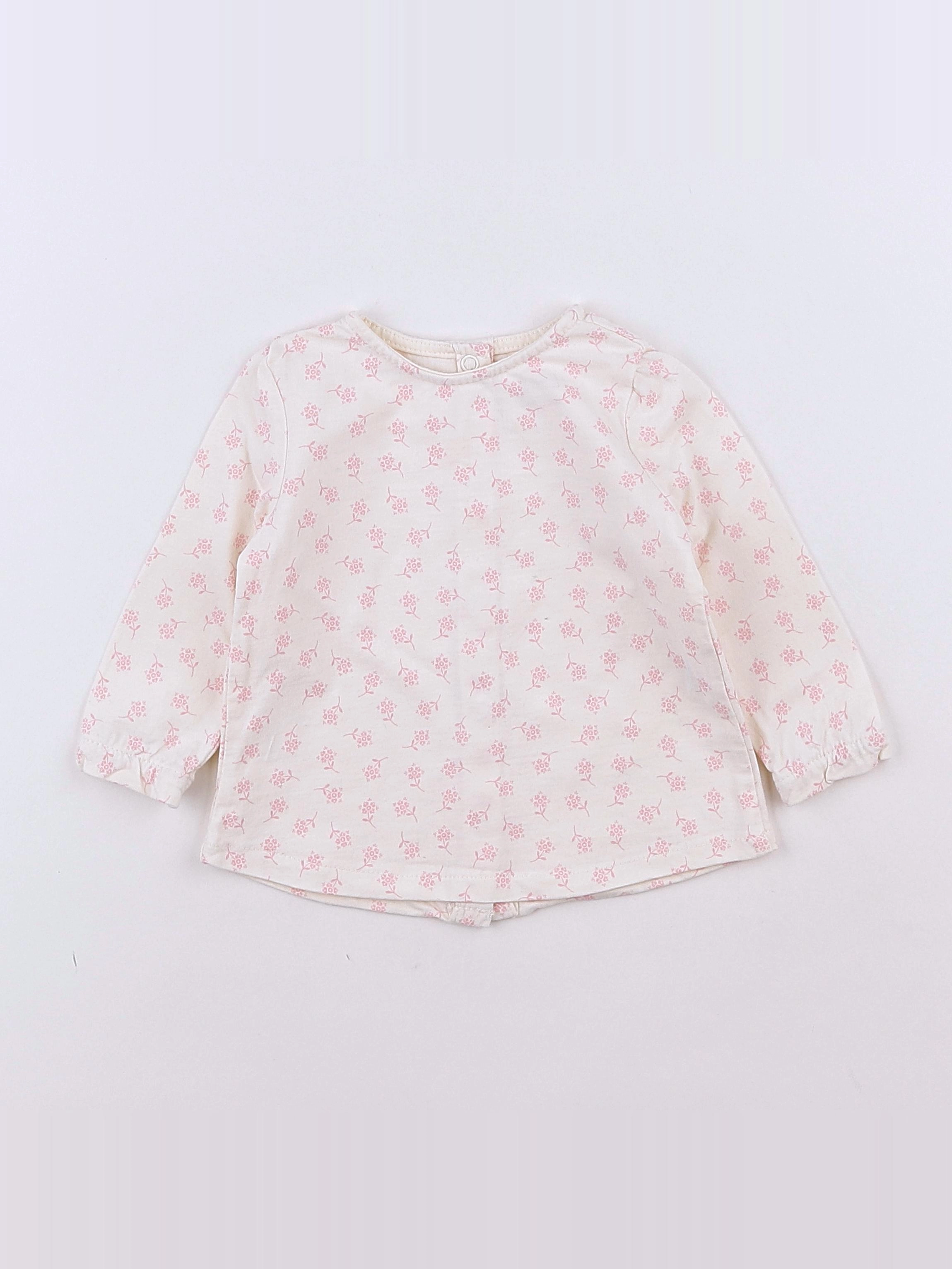 Natalys - tee-shirt blanc, rose - 9 mois