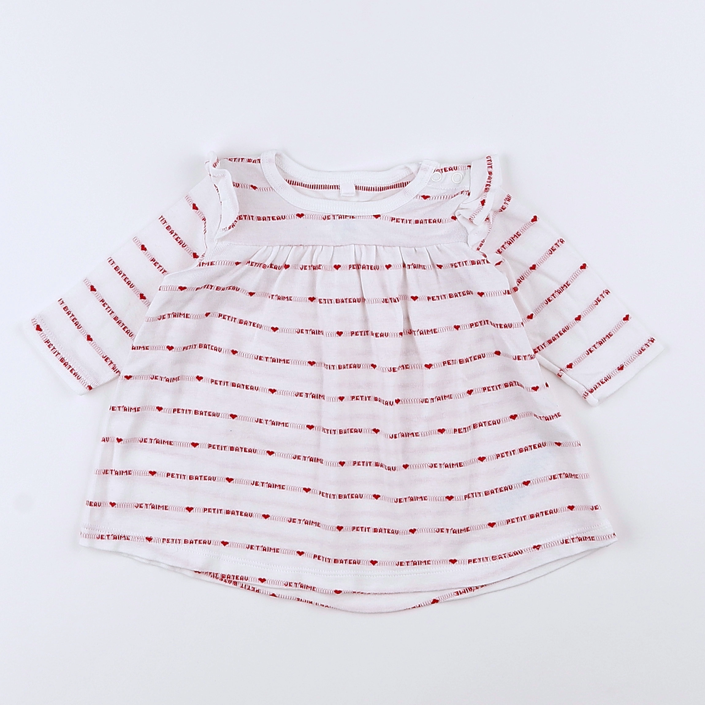 Petit Bateau - robe blanc, rouge - 3 mois